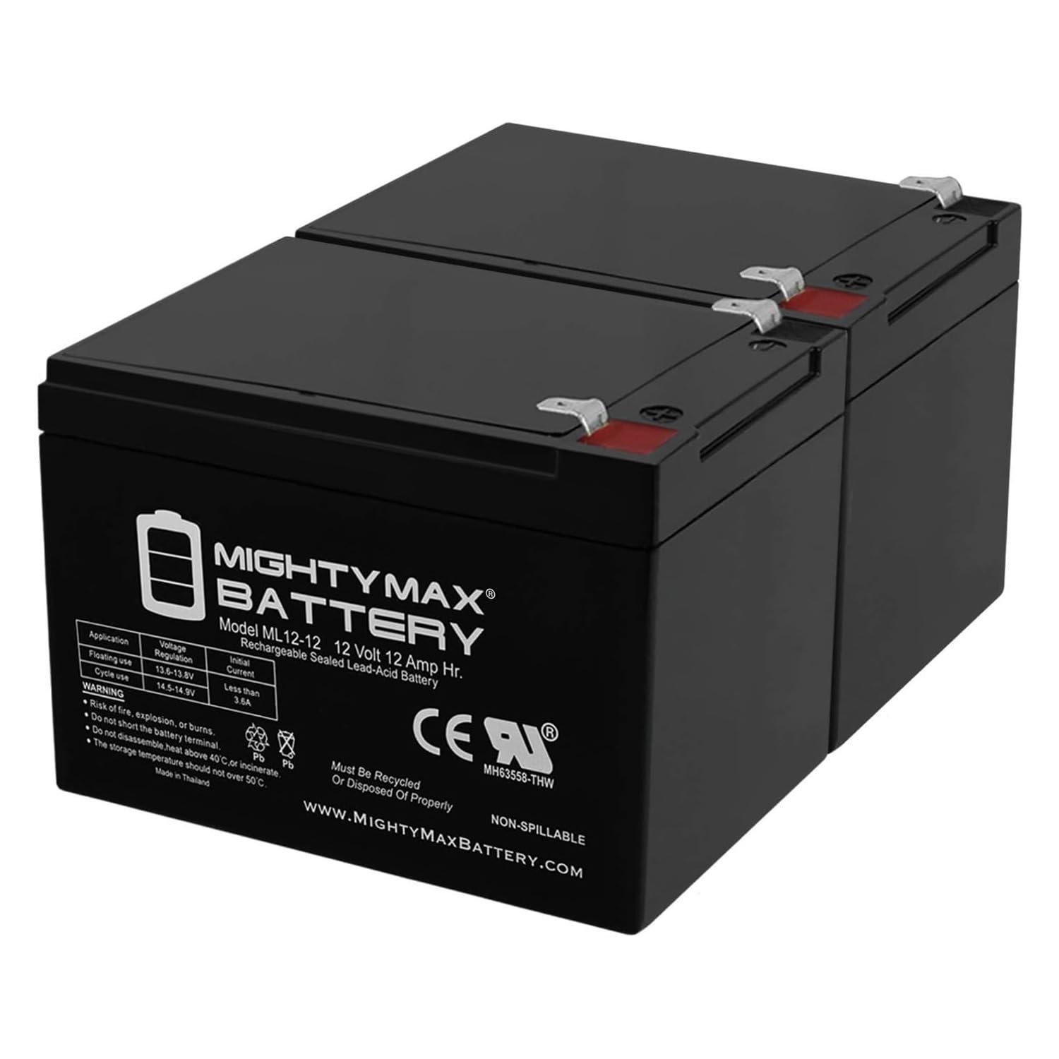 Mighty Max 12V 12Ah Rechargeable SLA Battery - 2 Pack for APC UPS Backup Power Supply, Computers, Home & Office Electronics - Perfect for Power Outages & Emergency Backup