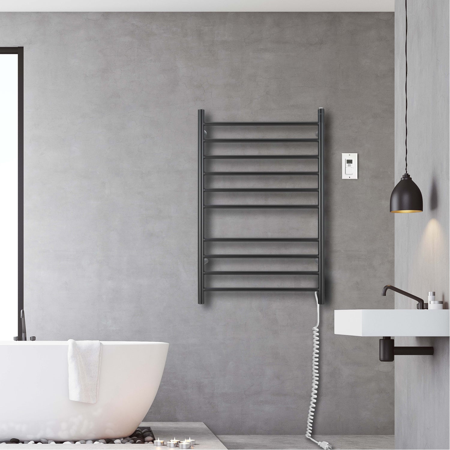 Ancona Novara 10 Bar Dual Wall Mounted Towel Warmer - Matte Black Finish with Digital Timer - Perfect for Bathrooms, Spas & Luxury Home Heating