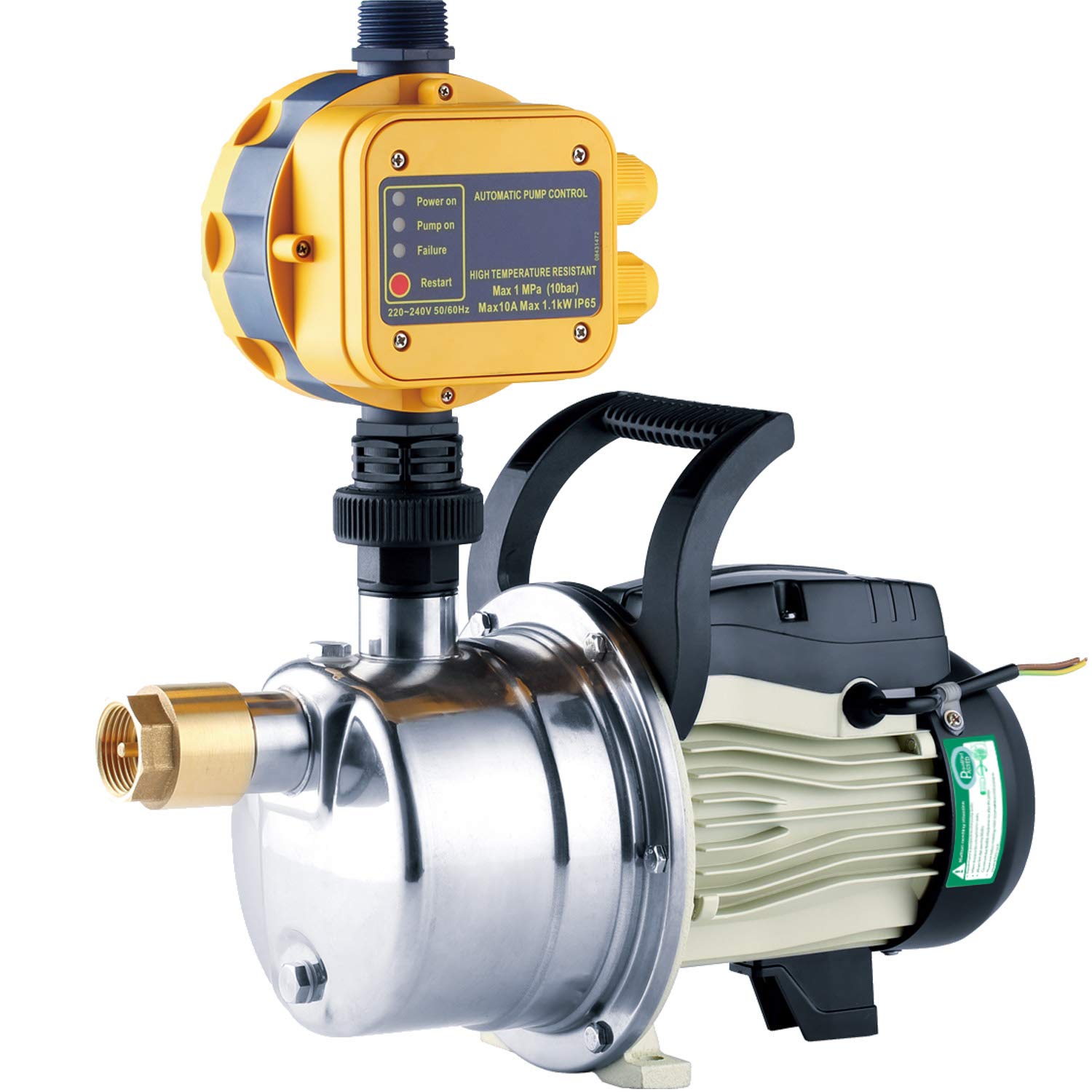 3/4HP Smart Water Pressure Booster Pump with Auto Controller - Whole House Self-Priming Jet Transfer Pump, 110V AC Automatic Pressure System for Lawn, Garden & Sprinkler Irrigation - Perfect for Home Water Supply & Agricultural Use