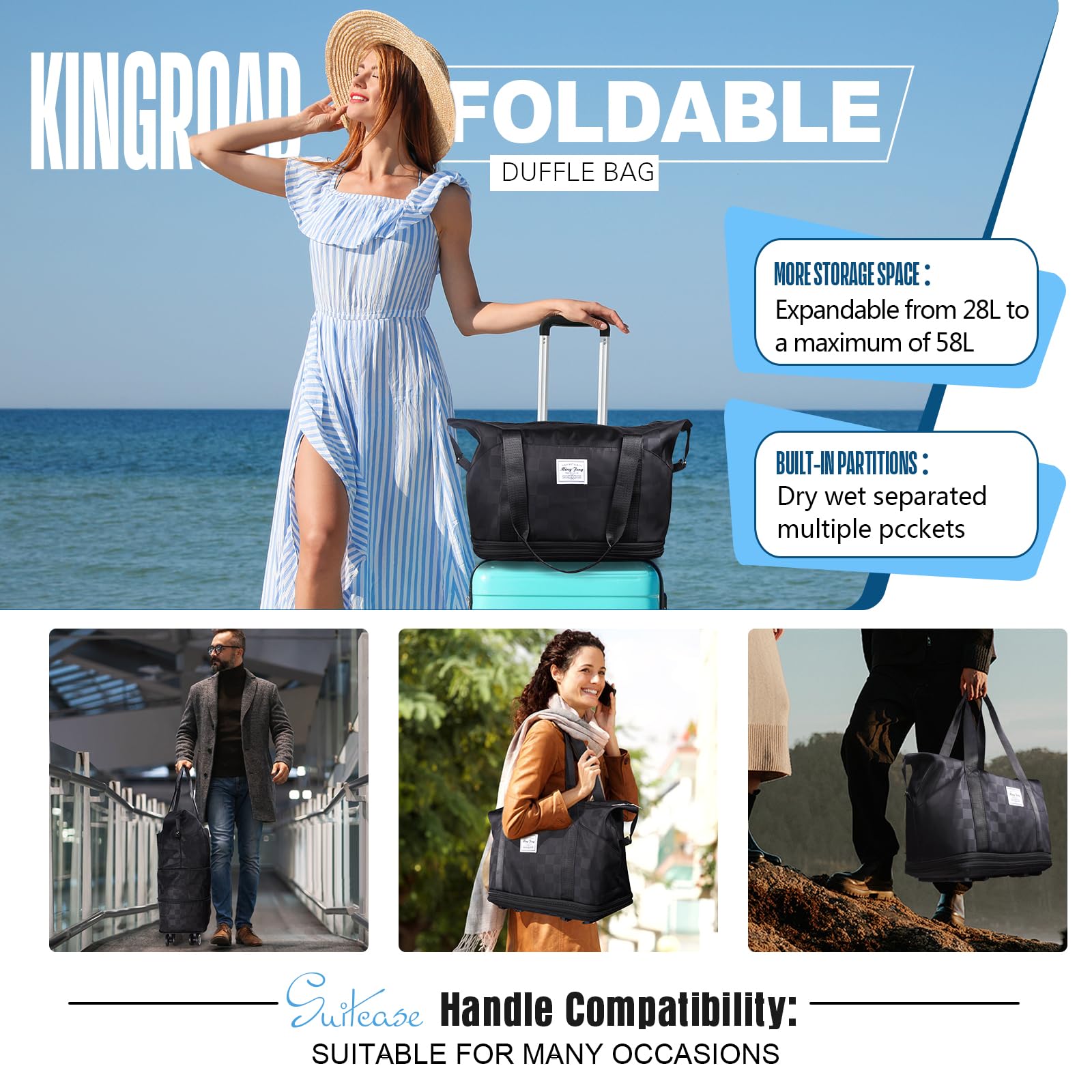 Expandable & Foldable Rolling Suitcase with Wheels - Detachable Carry-On Duffle Bag for Travel & Business | Large Collapsible Luggage for Men & Women | Perfect for Air Travel, Weekend Getaways & Gym Use