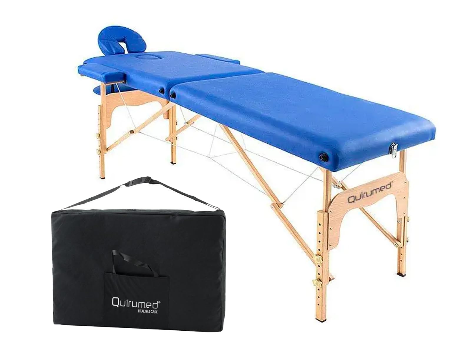 QUIRUMED Easy Wooden Folding Massage Table - Adjustable Height, Leatherette Surface, Articulated Head - 73