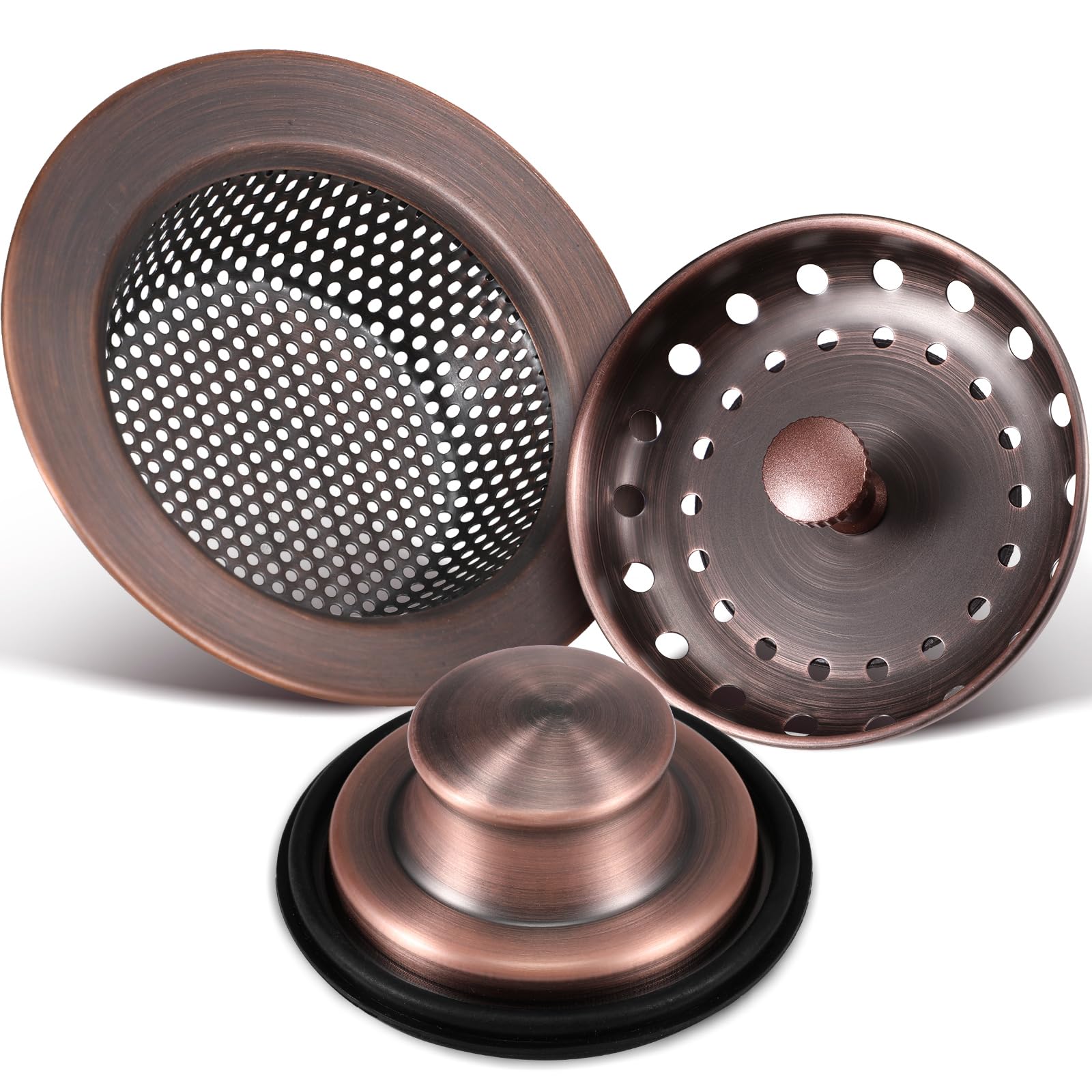 3-Pack Stainless Steel Kitchen Sink Drain Strainer & Stopper - Universal Garbage Disposal Plug with Handle, Anti-Clogging Filter Sieve Basket (Antique Copper) for Easy Food Waste Disposal - Perfect for Kitchen Sinks, Bar Sinks, and Utility Sinks