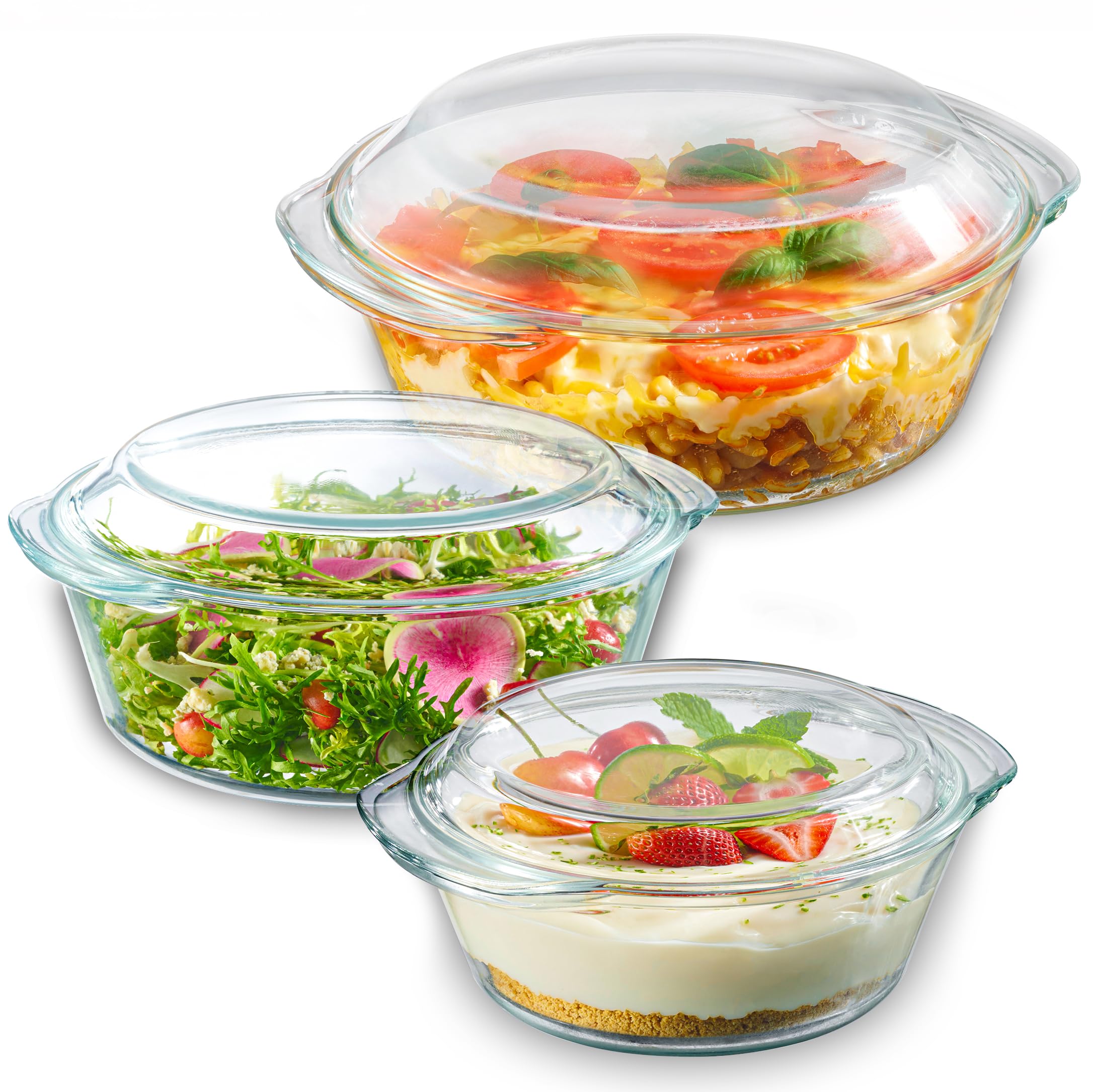 6-Piece Borosilicate Glass Baking Dish Set with Lids - Oven, Microwave & Freezer Safe - Lead-Free Casserole Cookware for Baking, Roasting & Meal Prep - Perfect for Casseroles, Lasagna & Desserts