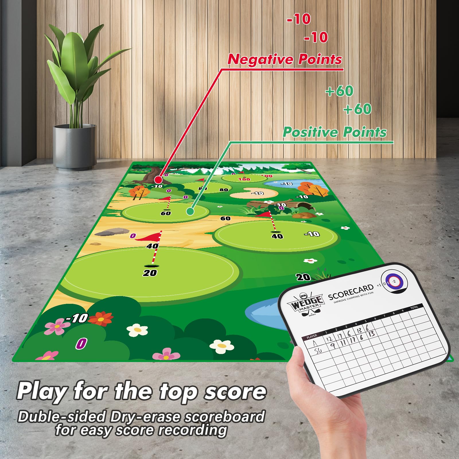 VATOS Golf Chipping Practice Mat with Club & 20 Balls - Indoor/Outdoor Golf Training Mat for Kids & Adults - Perfect for Backyard, Family Fun & Golf Skill Development