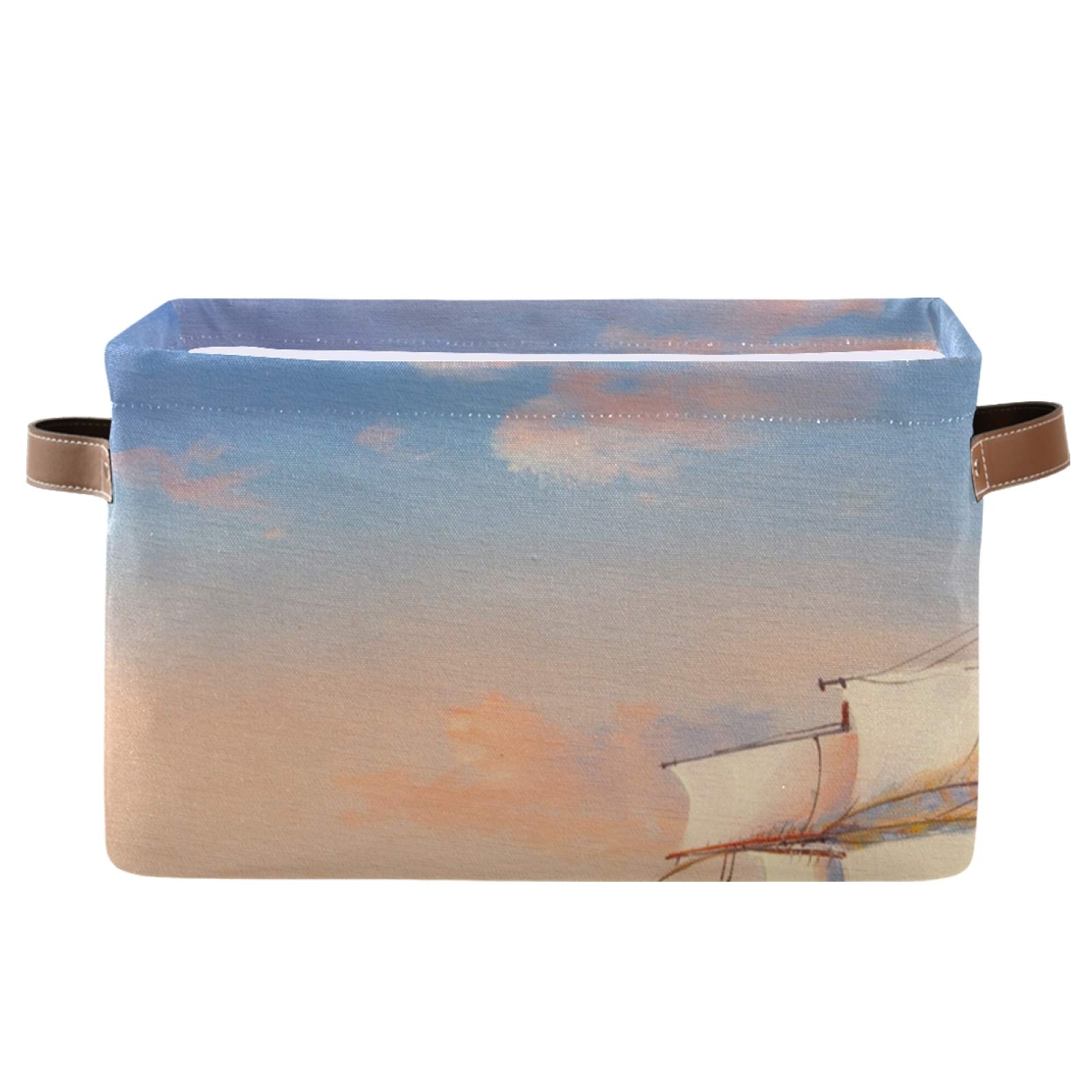 GOODOLD Foldable Storage Basket with Handles - Sailboat Design, 15