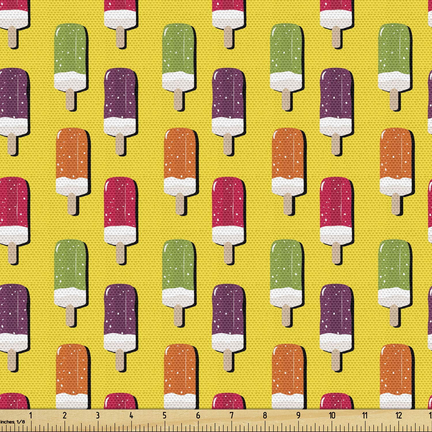Ambesonne Ice Cream Cartoon Fabric by The Yard - Colorful Fruity Popsicle Design for Upholstery, Curtains & Home Decor (10 Yards, Lime Green & Plum) - Perfect for Summer-Themed Bedding, DIY Crafts & Kids Room Decorations