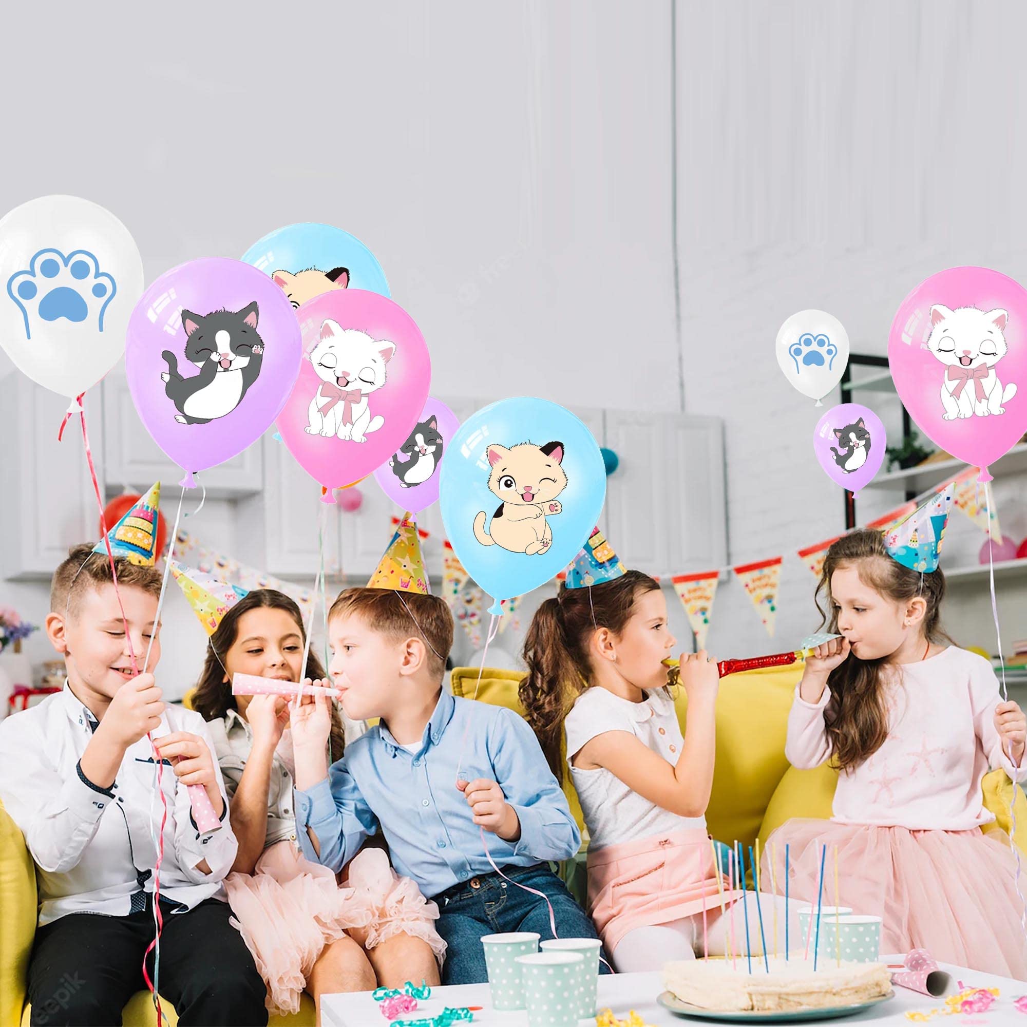 16 Cartoon Cat Print Latex Balloons & 4 Crown Cat Foil Balloons - Kitty Theme Party Decorations for Birthday, Baby Shower, Cat Lover Celebration - Perfect for Indoor/Outdoor Events, Photo Backdrops & Themed Parties