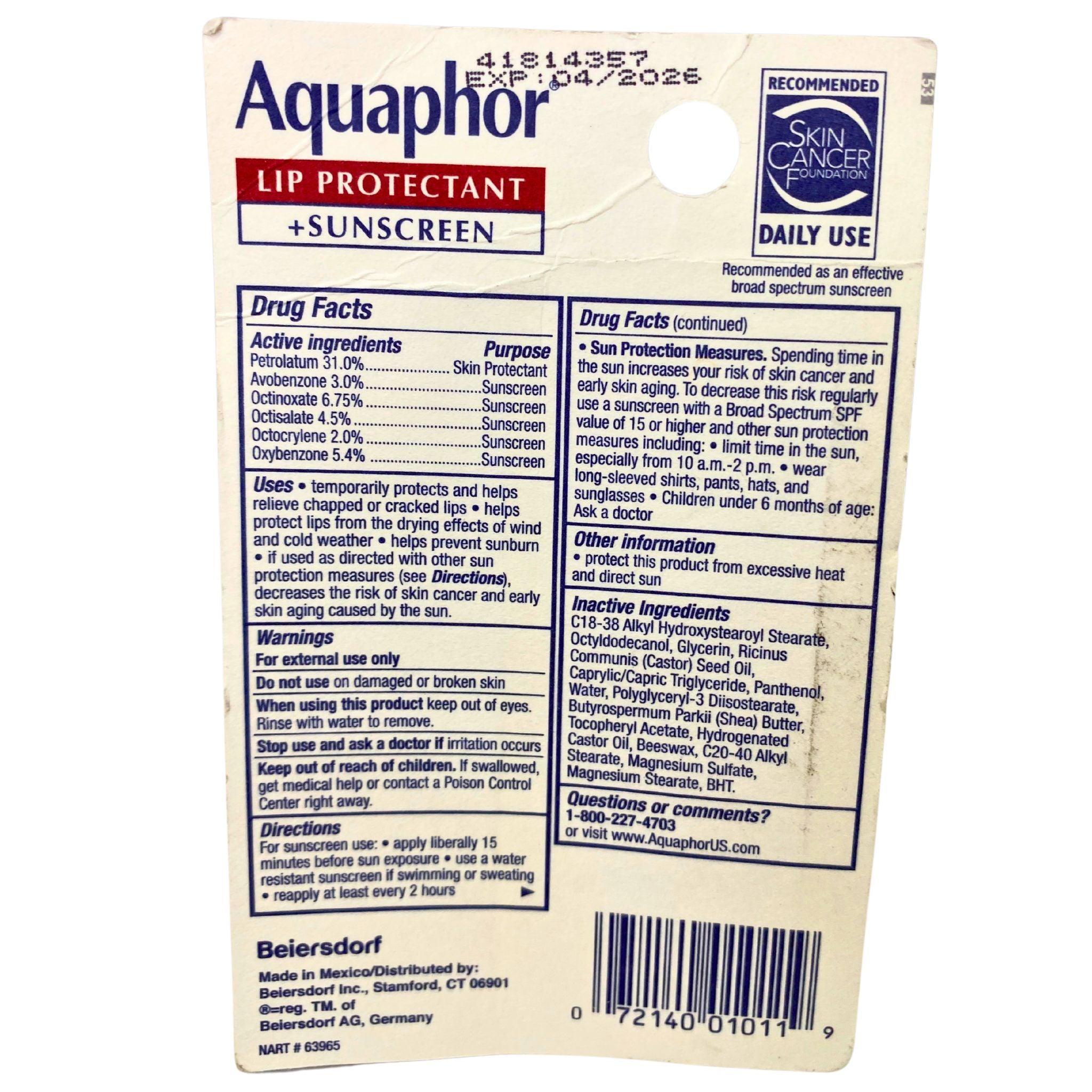Aquaphor Lip Protectant + Sunscreen SPF 30 - 35OZ (48 Pack) | Moisturizing Lip Balm with Sun Protection for Dry, Chapped Lips - Perfect for Outdoor Activities, Hiking, and Winter Care