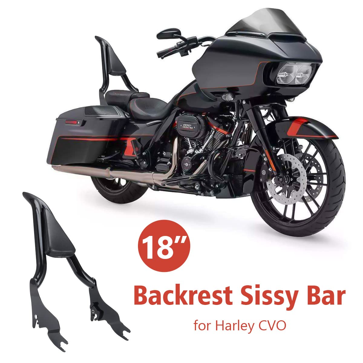 Detachable Black Sissy Bar Backrest Pad for Harley CVO Road Glide, Street Glide, Road King 2009-2021 - 18