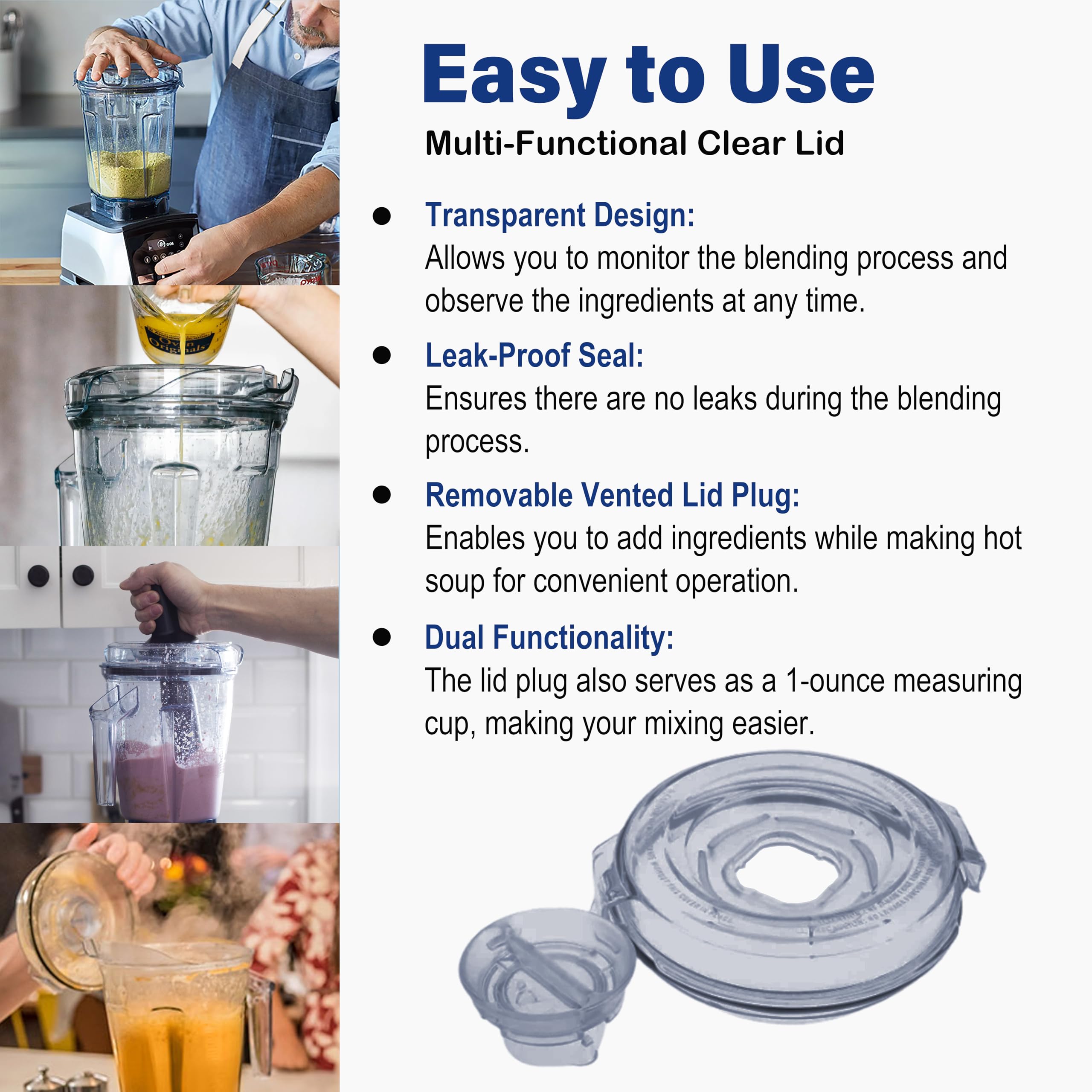 Vitamix Blender Replacement Lid - Compatible with A3500, A3300, A2500 Venturist Pro 64oz Low-Profile Pitcher - 2-Part Lid with Plug - Perfect for Smoothies, Soups & Nut Butters - Durable Vitamix Accessory Replacement