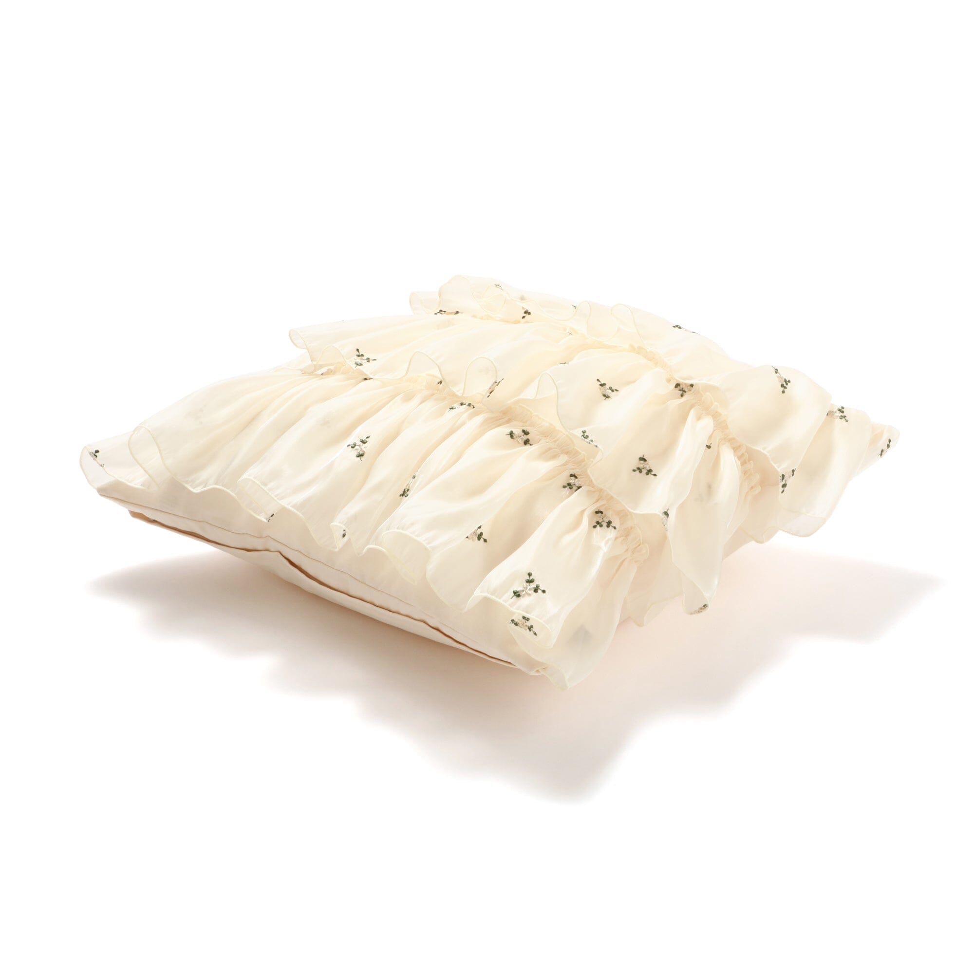 Elegant Floral Embroidered Frill Cushion Cover 18x18 Inches Ivory - Perfect for Sofa, Bedroom & Home Decor