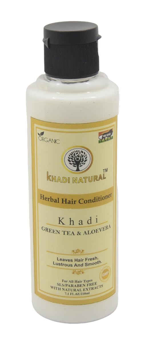 Khadi Natural Herbal Green Tea & Aloe Vera Conditioner 210ml - Hydrating & Nourishing Hair Treatment for Smooth, Silky Hair - Sulfate-Free & Chemical-Free - Perfect for Dry, Damaged Hair Care at Home or Salon