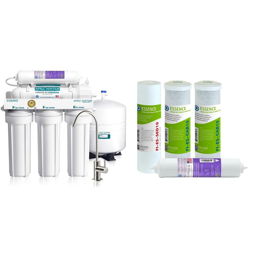 APEC Water Systems ROES-PH75 Essence Series Alkaline Mineral pH+ 75GPD Reverse Osmosis System & High Capacity Replacement Filter Set - Perfect for Home Drinking Water Purification and Healthy Hydration