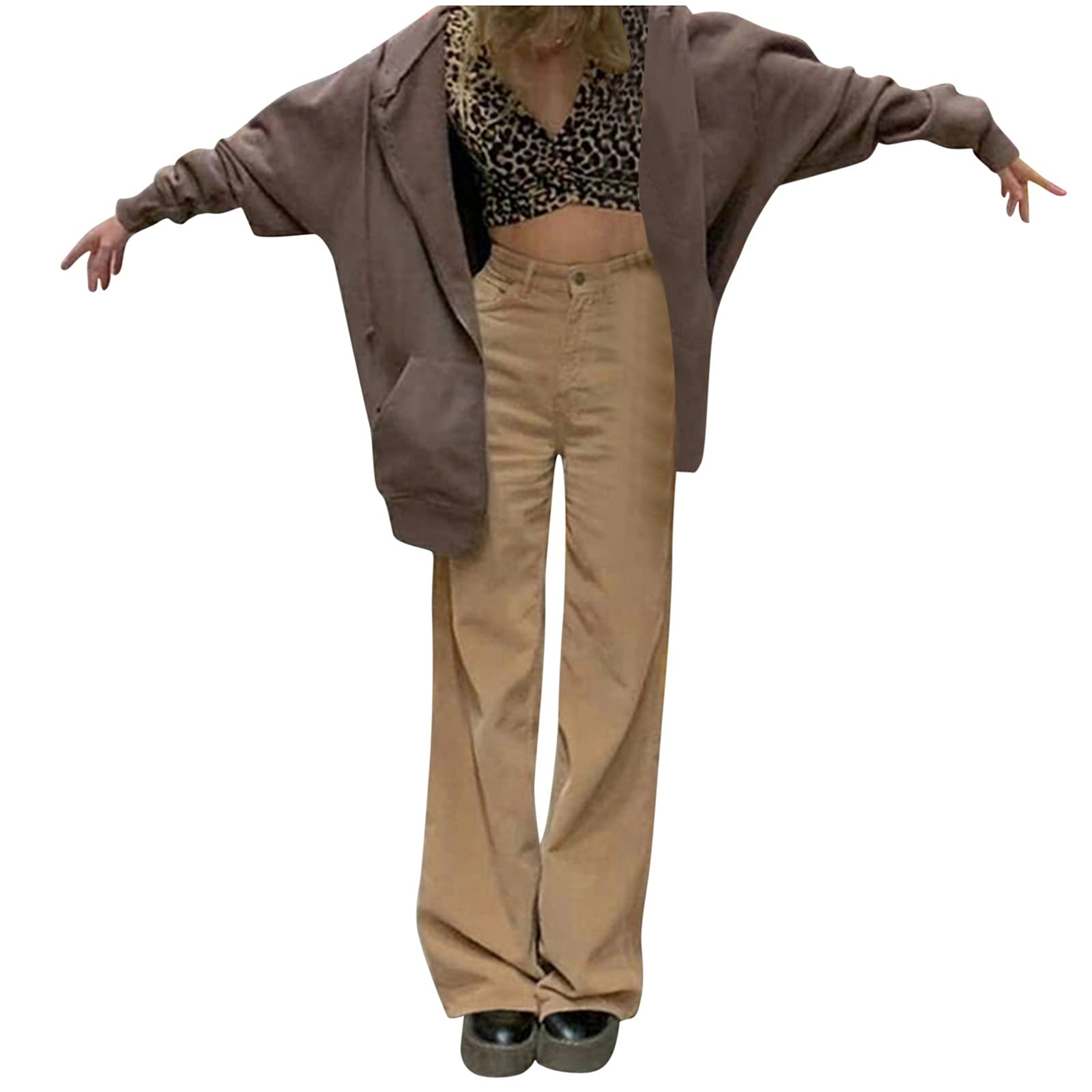 Women's Corduroy Wide-Leg Pants - Solid Color Casual Draped Streetwear Trousers for Everyday Wear, Office & Weekend Outings