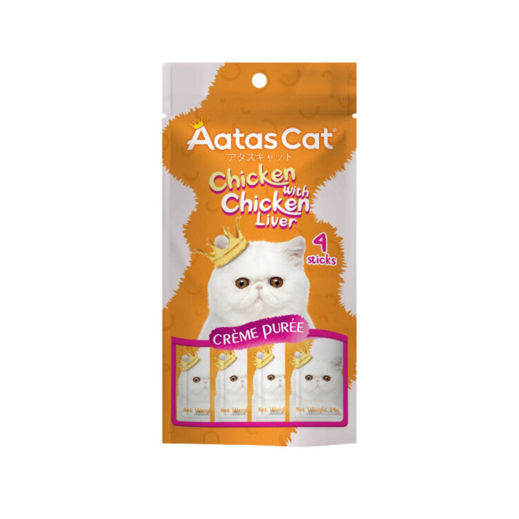Aatas Cat Crème Purée Cat Treats 14g x 4 Sachets - Smooth & Creamy Tuna, Chicken & Surimi Flavors with Coconut Oil - Perfect for Rewarding, Training & Bonding with Your Cat