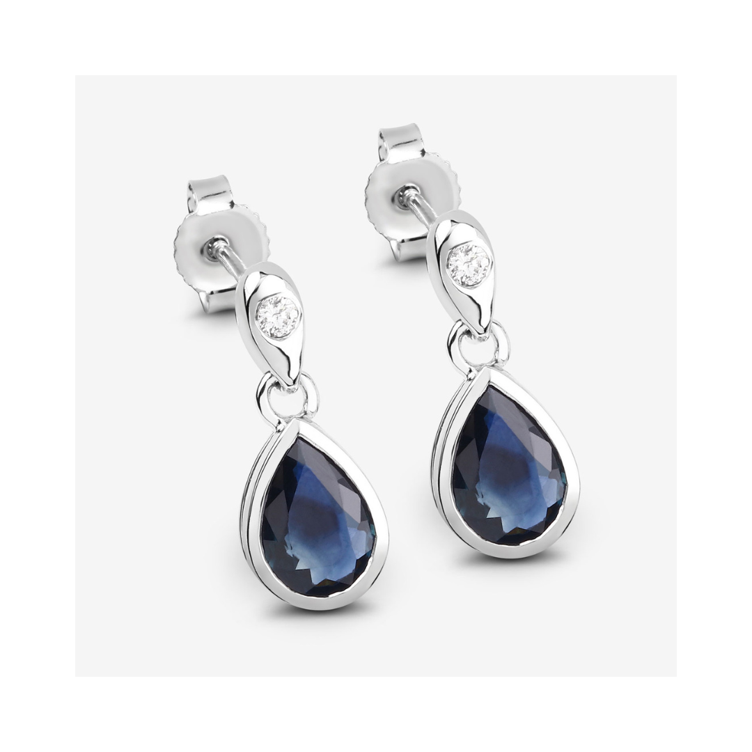 Authentic Blue Sapphire Diamond Dangle Earrings for Women | 925 Sterling Silver Jewelry | Perfect for Weddings, Parties & Special Occasions