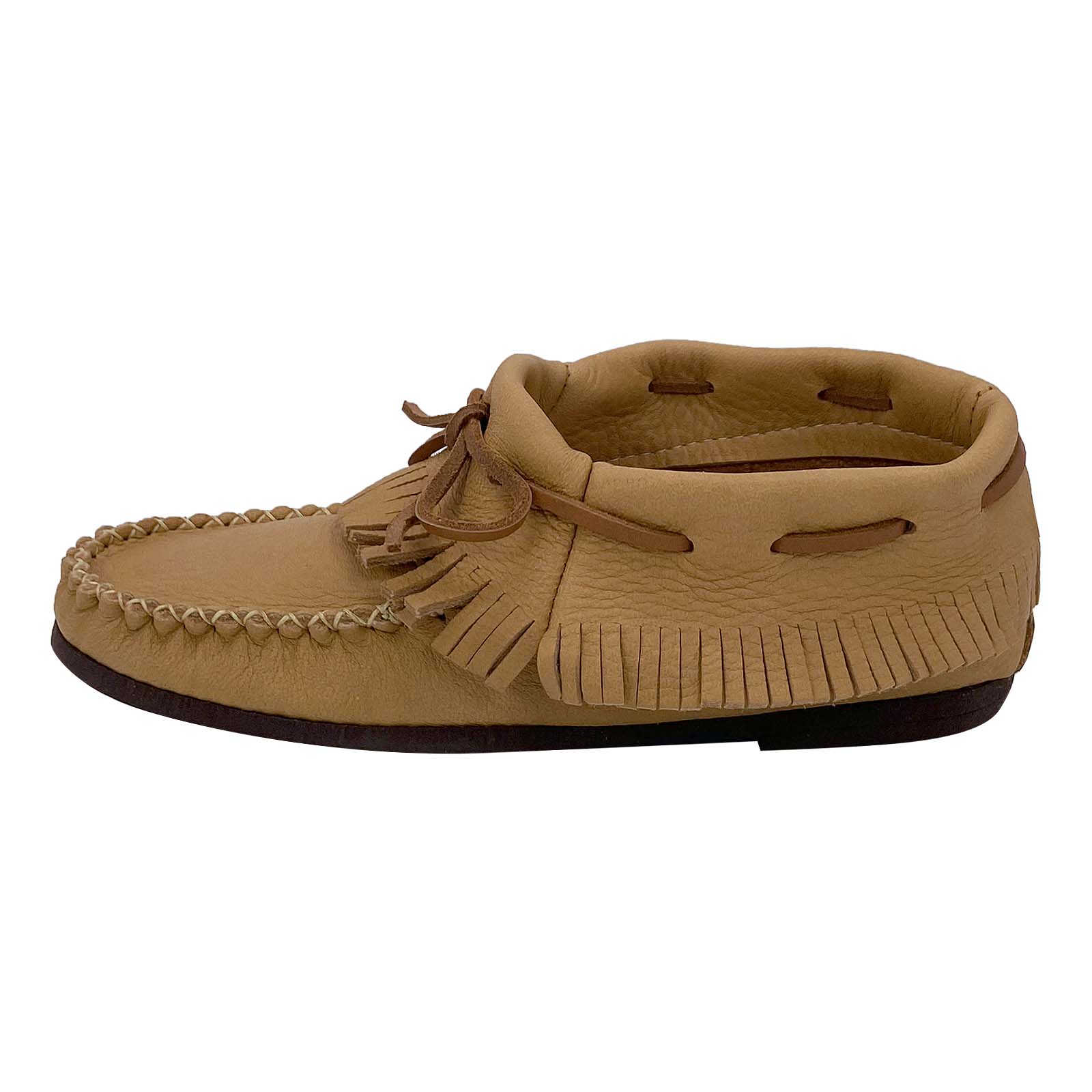 Women's Soft Moose Hide Leather Moccasins with Rubber Sole & Fringed Design - Comfortable Indoor/Outdoor Slip-On Shoes for Casual Wear & Home Use