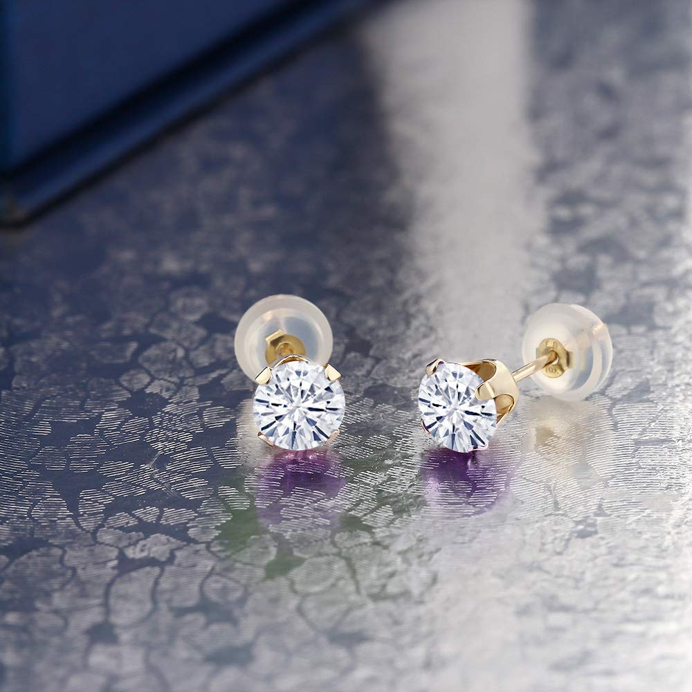 10K Yellow Gold Moissanite Stud Earrings for Women & Men | 1.00 Carat Round Cut 5MM | Hypoallergenic Luxury Jewelry | Perfect for Weddings, Anniversaries & Everyday Wear