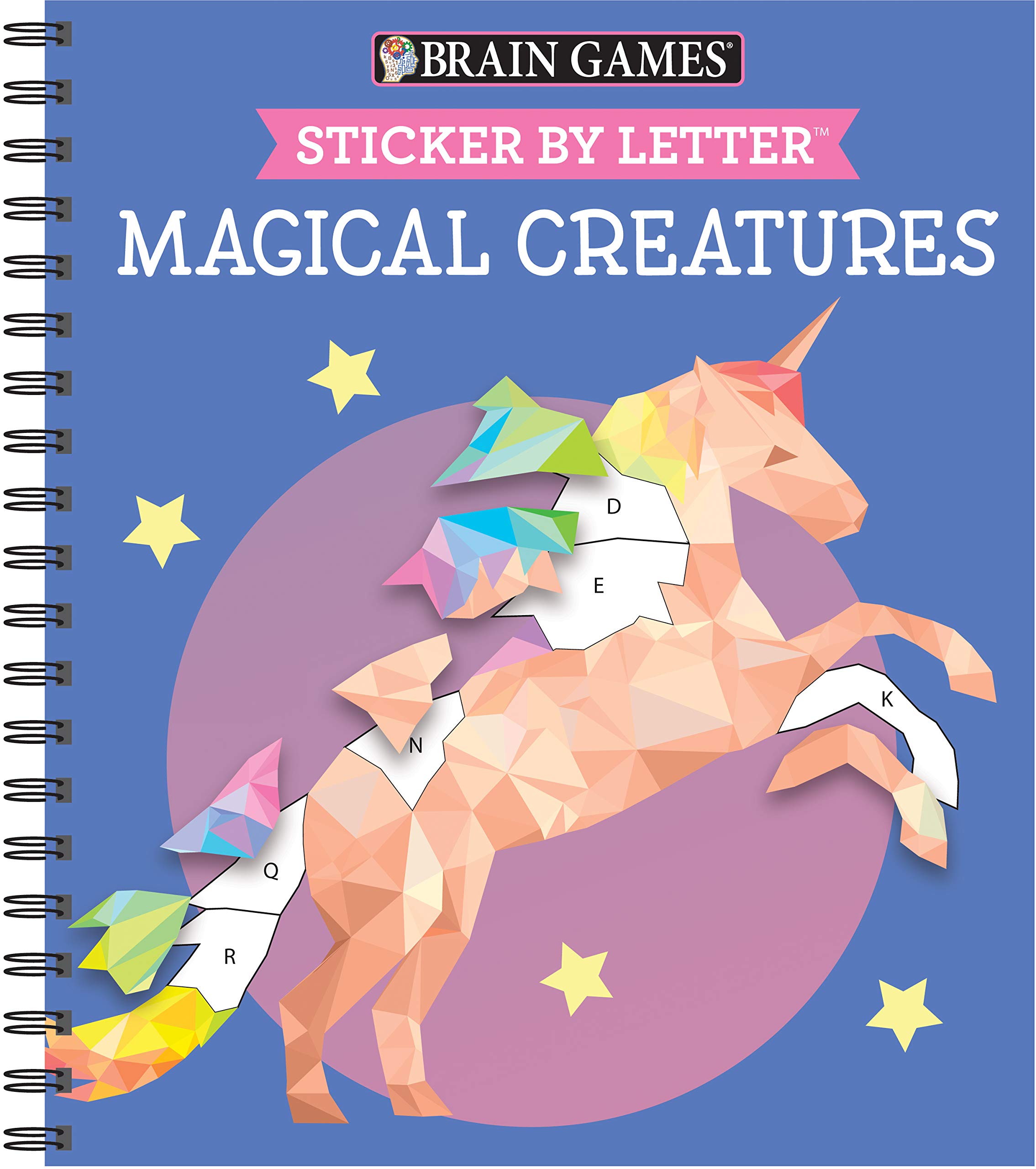 Brain Games - Sticker by Letter: Magical Creatures Activity Book for Kids | Fun Sticker Puzzles & Learning Games | Perfect for Travel, Birthday Gifts & Classroom Activities