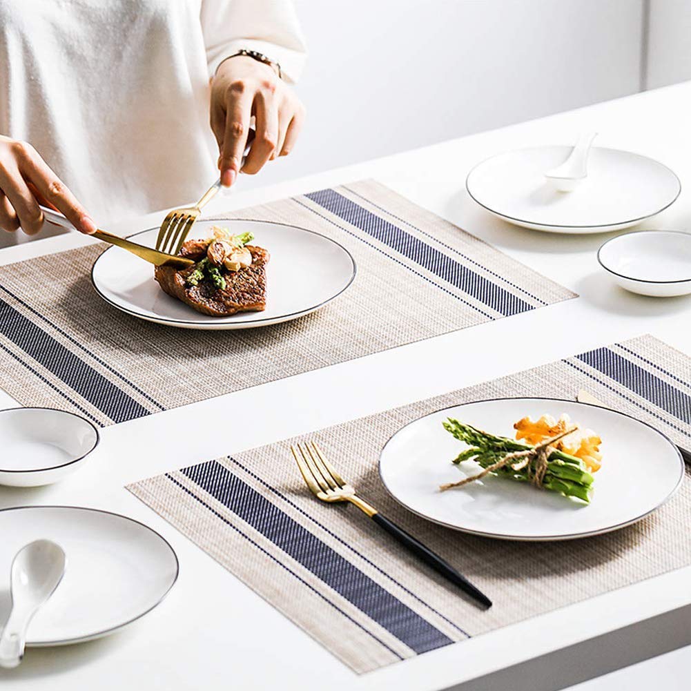 6-Pack Crossweave Woven Vinyl Table Mats - Heat Resistant, Non-Slip Kitchen & Dining Placemats - Washable, Easy to Clean (Blue) - Perfect for Everyday Meals, Dinner Parties & Home Decor