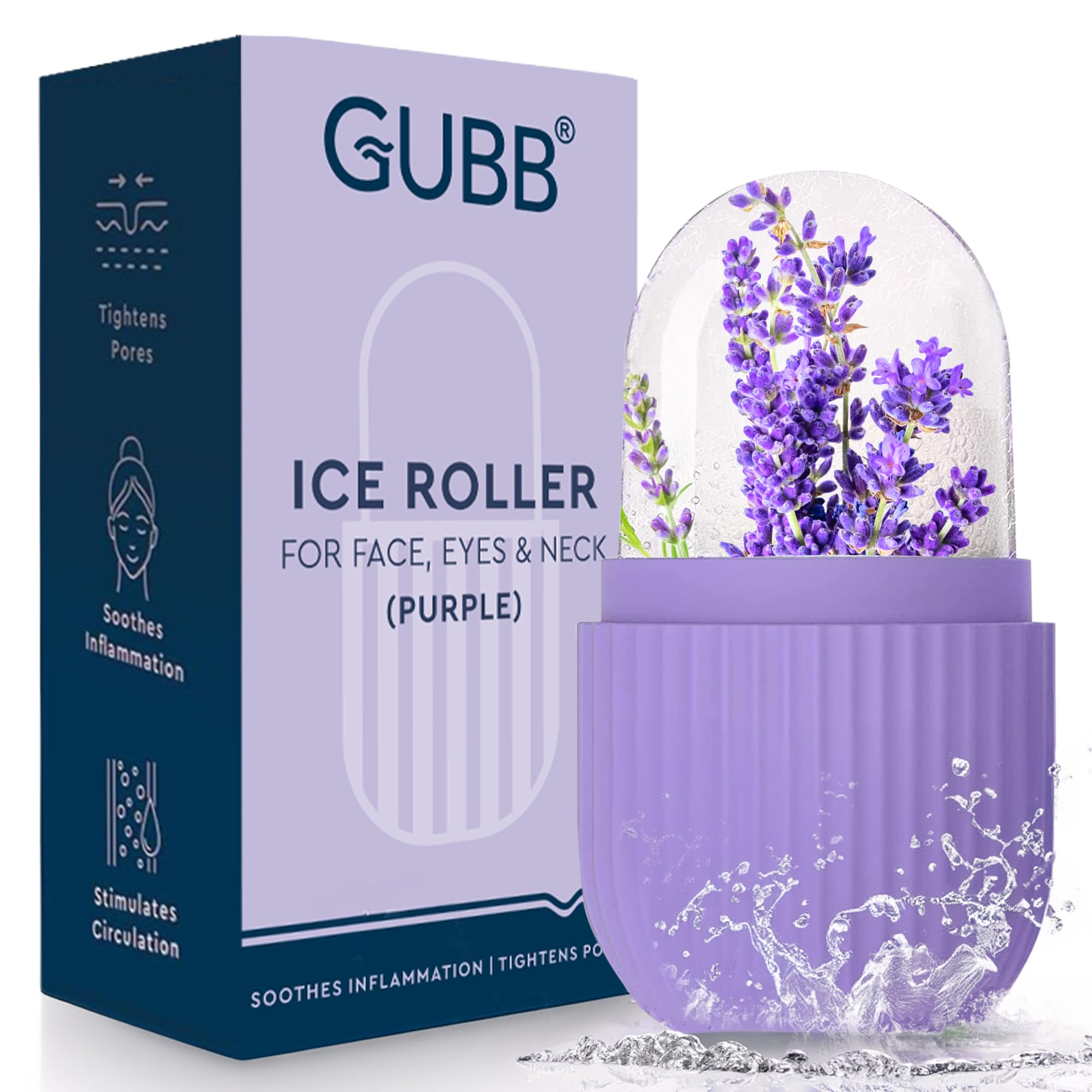 GUBB Ice Roller for Face & Neck Massage - Cooling Facial Roller for Puffy Eyes, Skin Tightening & Glowing Complexion | Reusable Silicone Face Massager for Dark Circles & Inflammation Relief | Perfect for Morning Routine, Post-Workout Recovery & Spa Day (Purple)