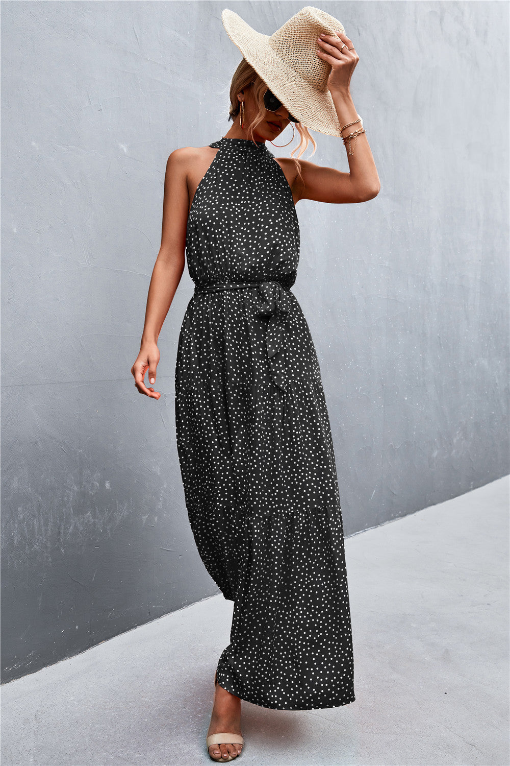 Stylish Printed Sleeveless Tie Waist Maxi Dress for Women - Summer Beach Vacation & Casual Outfit