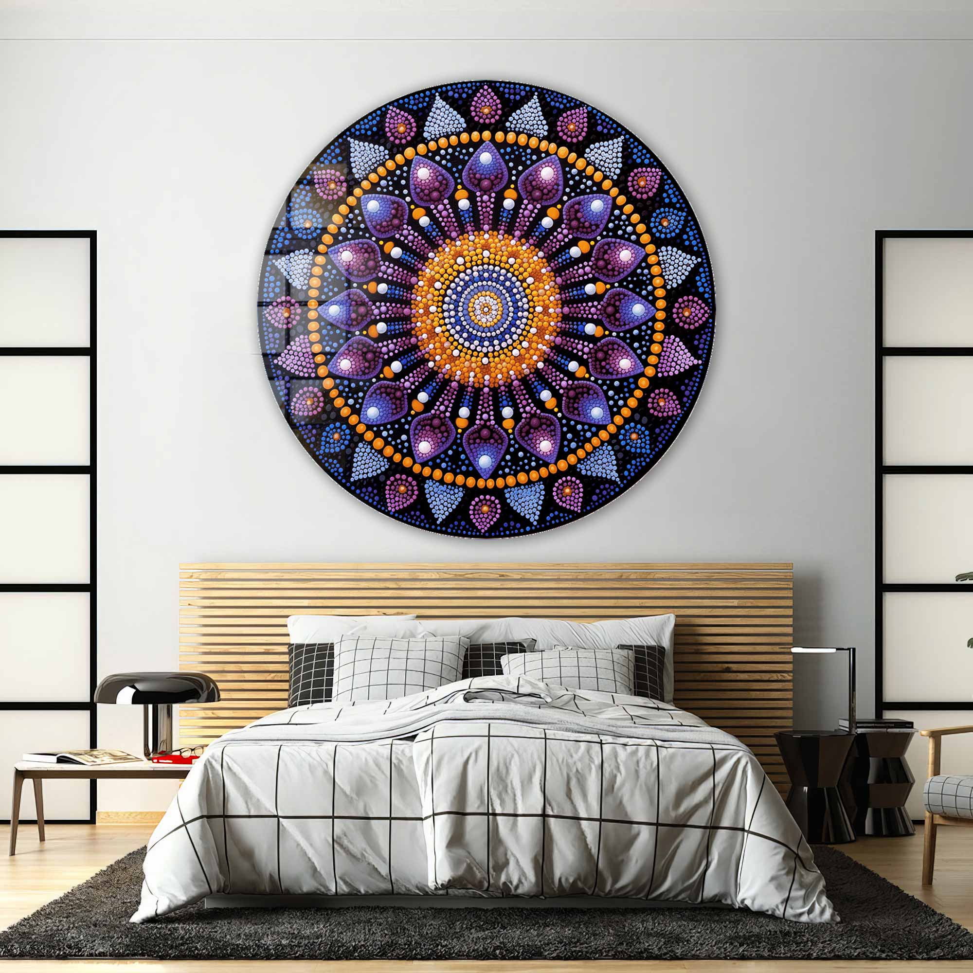 Handmade Mystic Mandala Rounded Glass Wall Art - Spiritual Decor for Living Room, Bedroom & Meditation Space