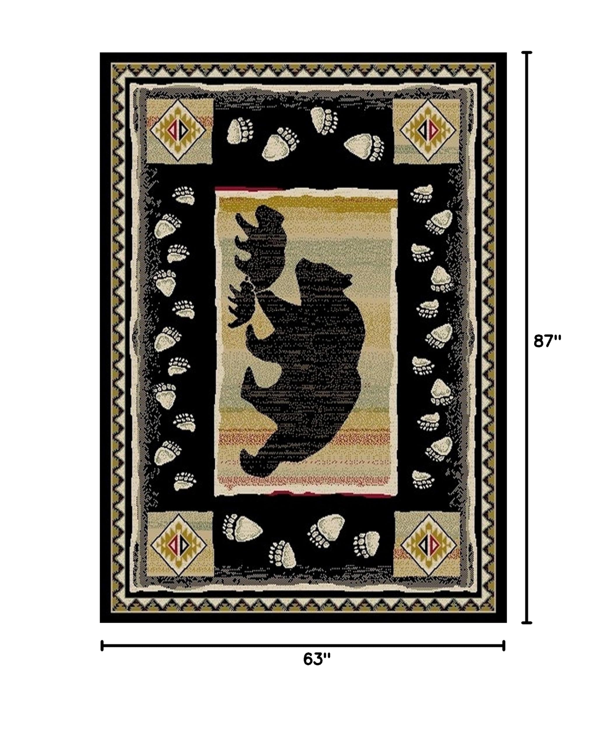 Rustic Lodge Area Rug with Black Bear Design - 5'3