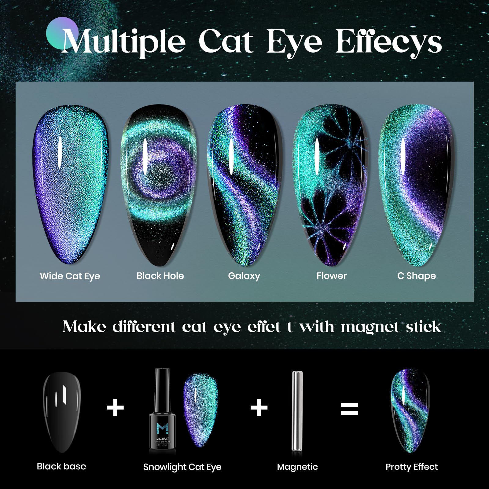 MIZHSE Chameleon 9D Cat Eye Gel Polish 10ml - Holographic Galaxy Magnetic Nail Polish for Salon-Quality Manicures at Home | Includes Magnet Stick for Stunning Cateye Effect (Color 005) | Perfect for Nail Art, Parties, and Special Occasions