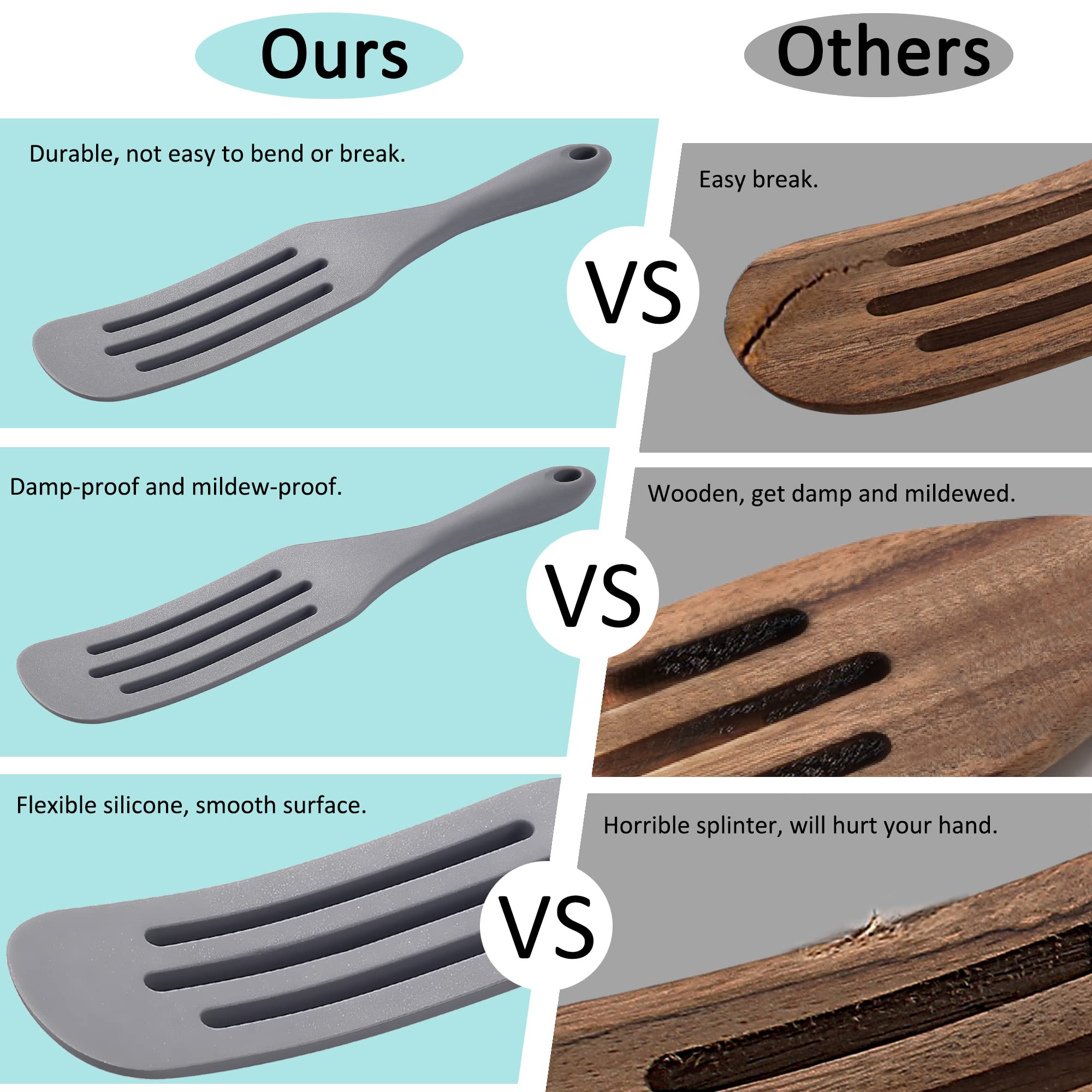 Heat-Resistant Silicone Spurtle & Spatula Set - 7-Piece Nonstick Cooking Utensils for Baking, Whisking, Smashing, Scooping & Spreading | Perfect for Nonstick Cookware, Kitchen Prep & Food Serving