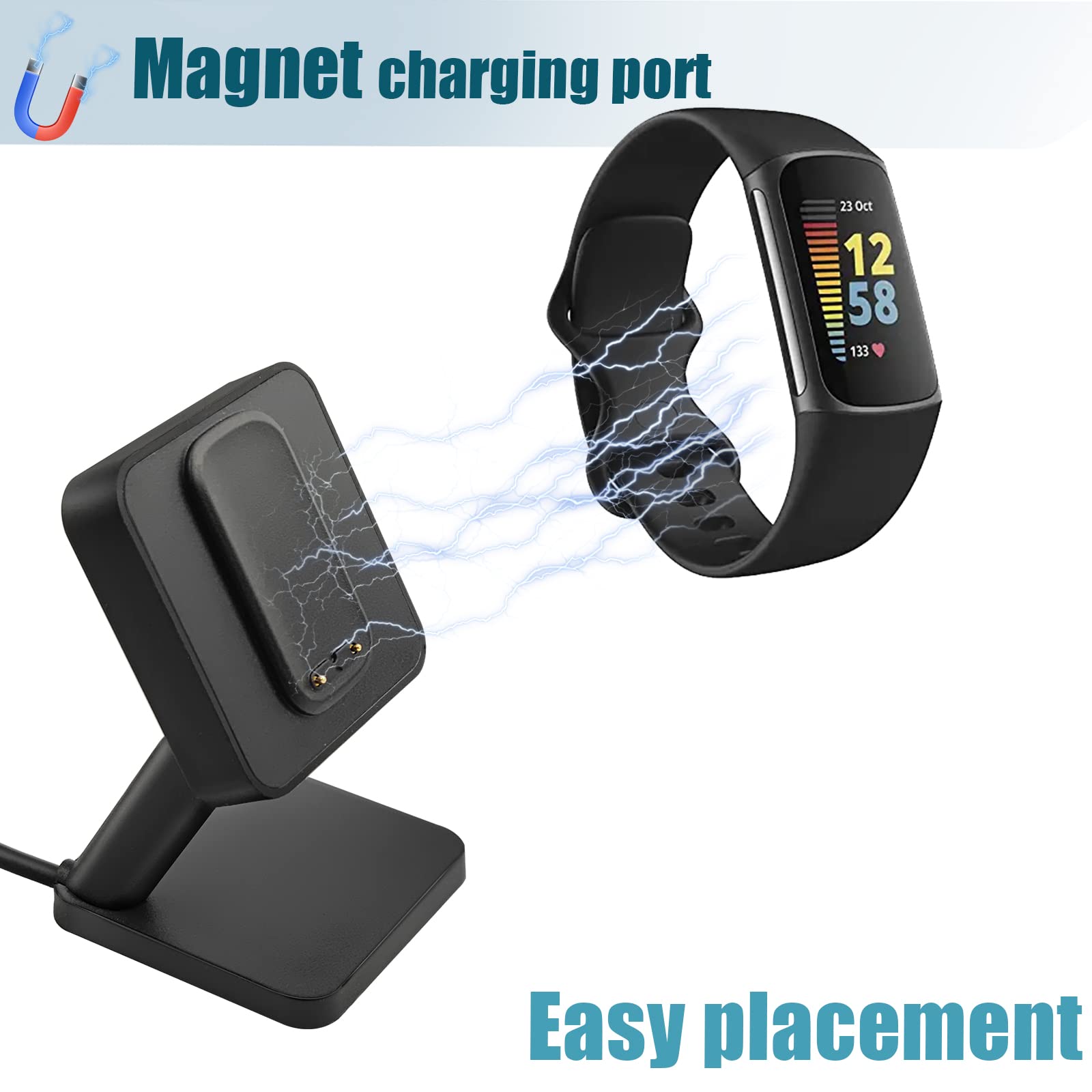 Fitbit Luxe/Charge 5/Charge 6 Charging Dock - 3.3ft Cable Charging Stand with Adjustable Viewing Angle | Perfect for Nightstand, Office Desk & Travel Charging Station