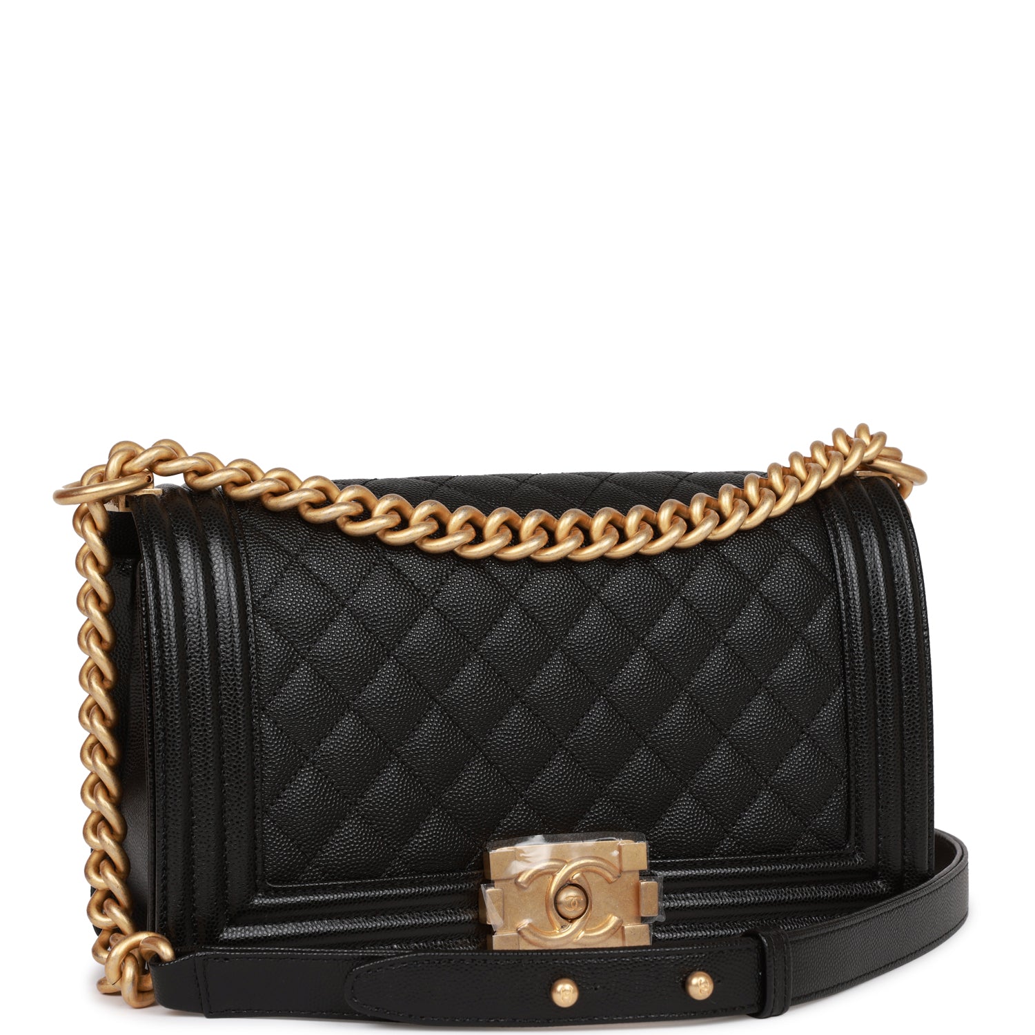 Chanel Medium Boy Bag Black Caviar Leather with Antique Gold Hardware - Luxury Crossbody Bag for Women, Perfect for Date Night & Special Occasions