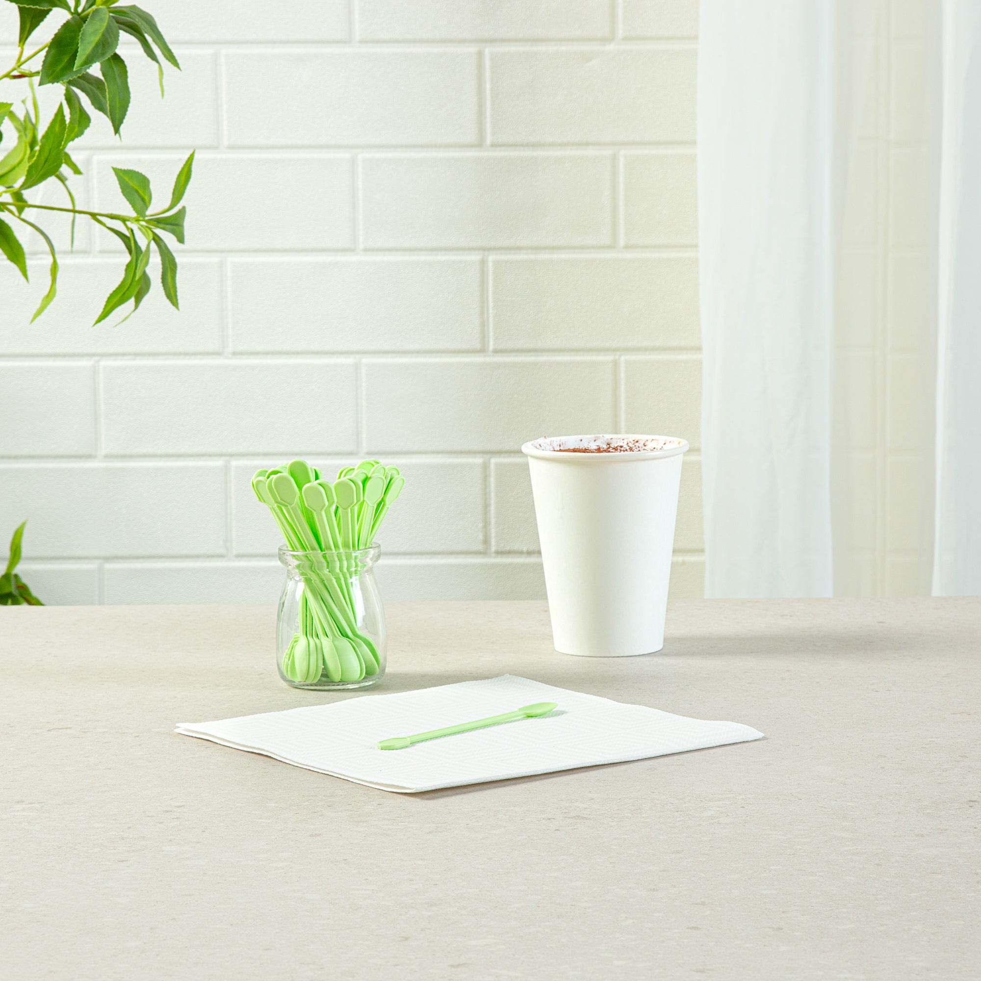 Eco-Friendly Compostable CPLA Plastic Coffee Stirrers & Spoons - 100 Count Box | Biodegradable Stir Sticks for Hot/Cold Beverages, Perfect for Coffee Shops, Offices, and Home Use