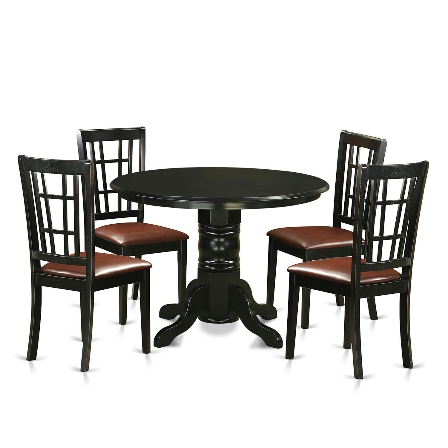 East West Furniture 5-Piece Modern Dining Table Set with Round Pedestal Table & 4 Faux Leather Chairs, 42x42 Inch, Black - Perfect for Small Kitchen, Breakfast Nook, or Apartment Dining Room