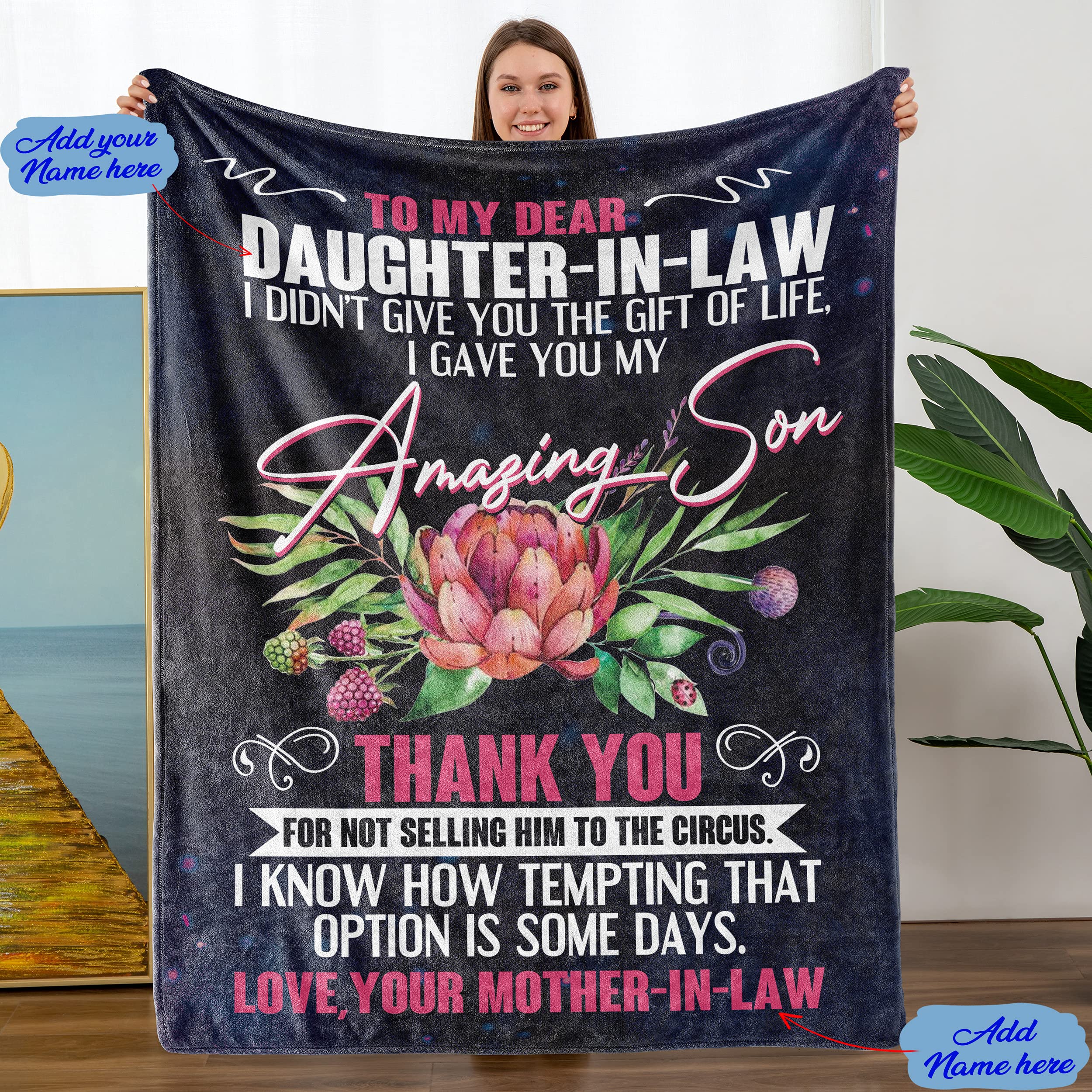 Personalized Flannel Blanket for Daughter-in-Law - Custom Christmas & Birthday Gift Ideas - Soft Cozy Bed Throw for Women - Perfect for Holidays, Anniversaries & Family Gifts