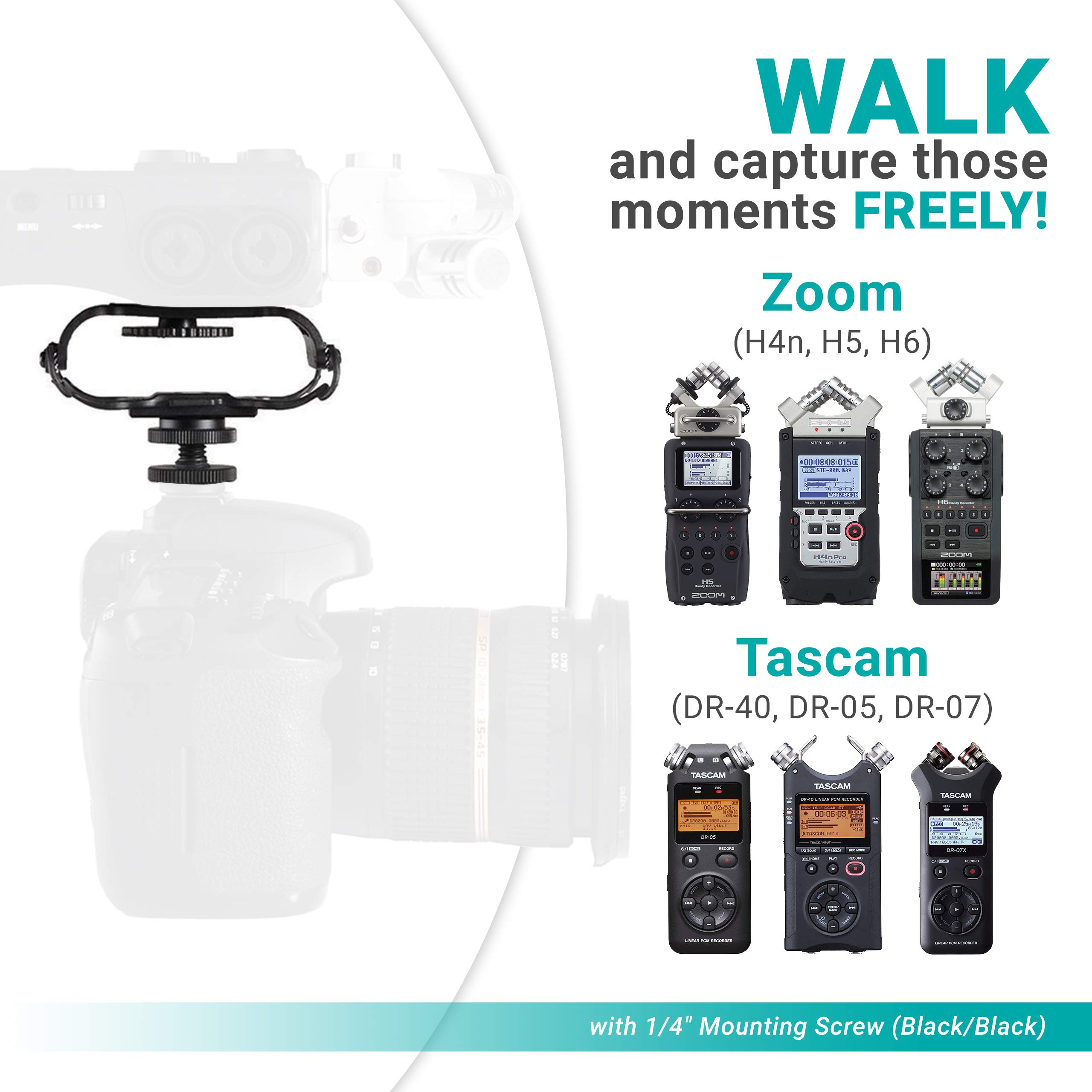 Universal Shock Mount for Zoom H1n/H2n/H4n/H5/H6 & Tascam DR-40x/DR-05x/DR-07x - Professional Microphone & Portable Recorder Accessory with 1/4