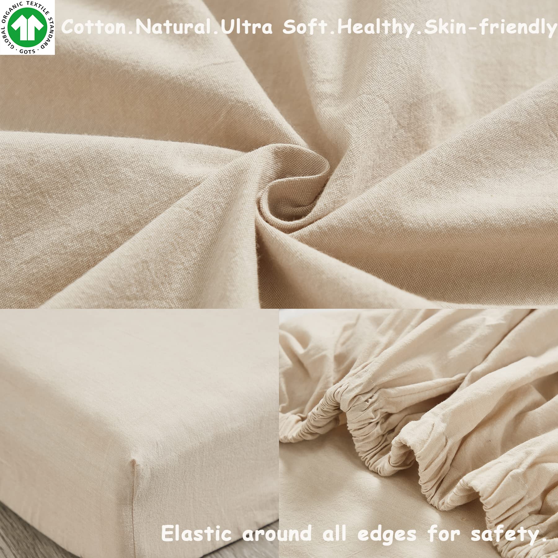 Brandream Unisex Bohemian Baby Crib Bedding Set - 3 Piece Solid Beige Farmhouse Nursery Set with Tassel Fringe, 100% Super Soft Washed Cotton | Perfect for Gender Neutral Nursery, Minimalist Boho Decor & Cozy Infant Bedroom