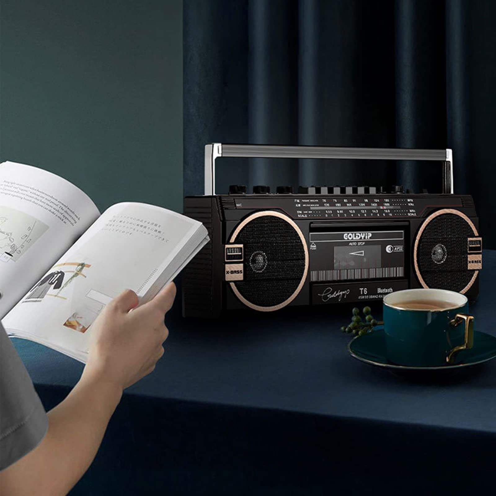 Portable Retro Bluetooth Boombox with Cassette Player, USB/TF Card Playback, Tape Music Recorder, 5.0 Stereo Speaker, FM Radio, Classic 80s Style (Black) - Perfect for Home, Office, and Outdoor Gatherings