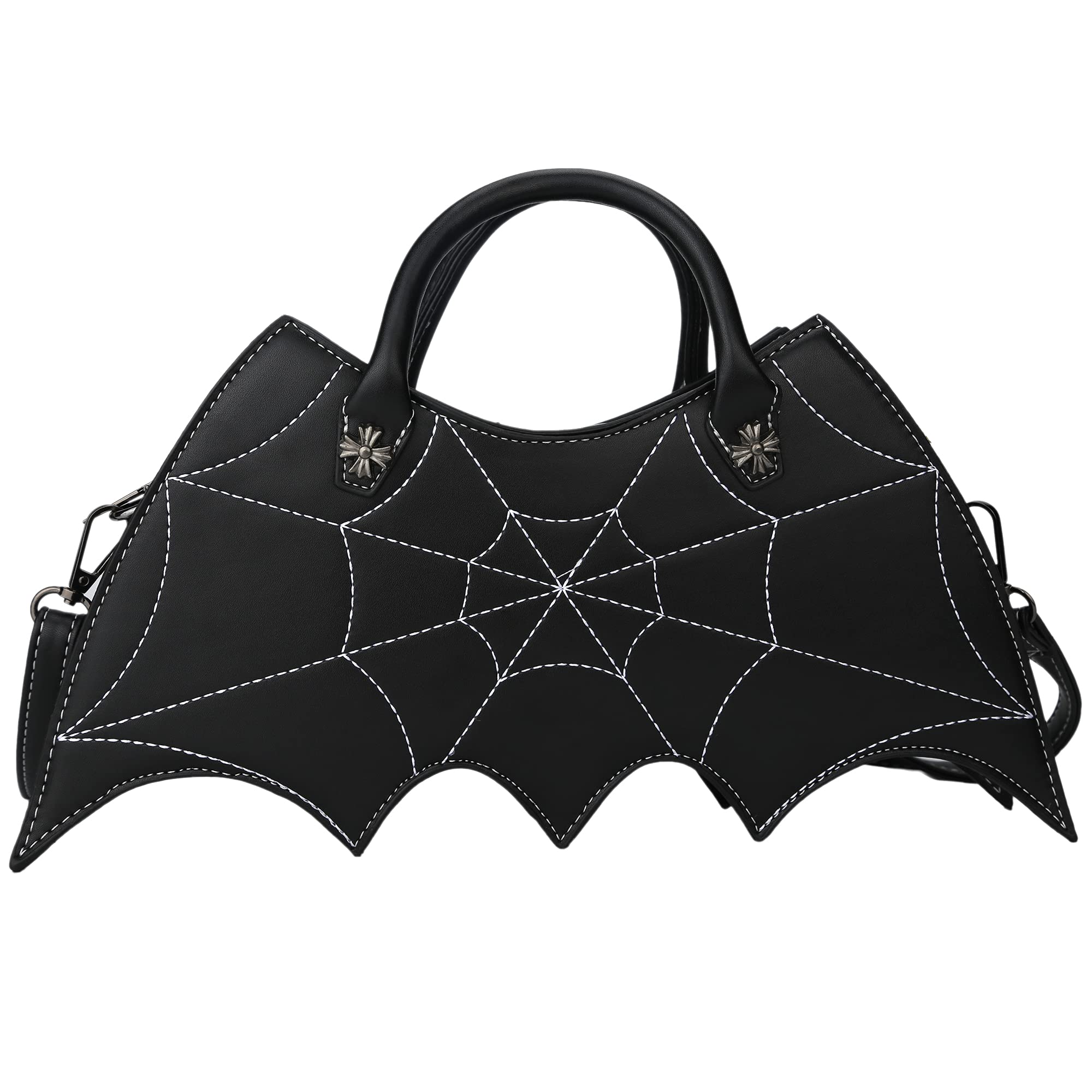 Ondeam Bat Wing Shoulder Bag for Women - Gothic PU Leather Spider Web Crossbody Handbag - Perfect for Halloween, Cosplay & Night Out