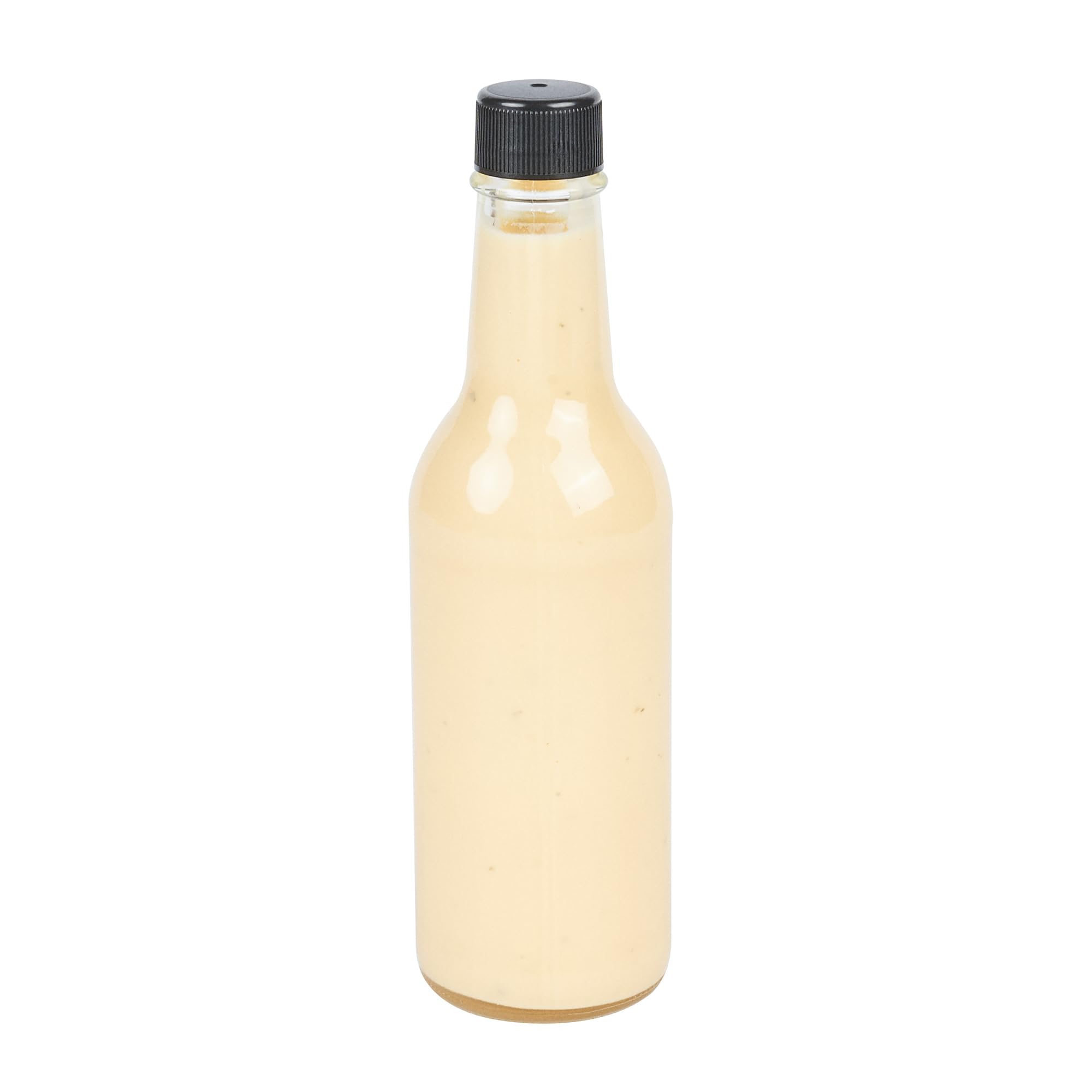 **Vetri 9 oz Clear Glass Woozy Bottles with Black Caps - 10-Pack Dishwasher Safe Empty Sauce Bottles for Hot Sauce, Salad Dressing, BBQ, Oil, Tinctures - Perfect for Restaurants, Catering & Home Kitchens**