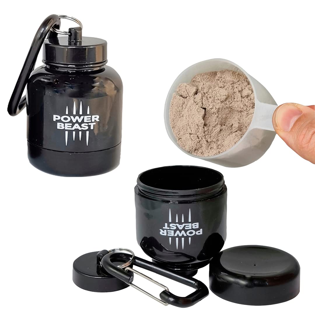 POWER BEAST 2X Protein Powder & Supplement Funnel Keychain - Portable Protein Container for Gym, Workouts, Fitness & Travel - Leak-Proof To-Go Storage (2-Pack) - Perfect for Bodybuilding, Hiking & On-the-Go Nutrition