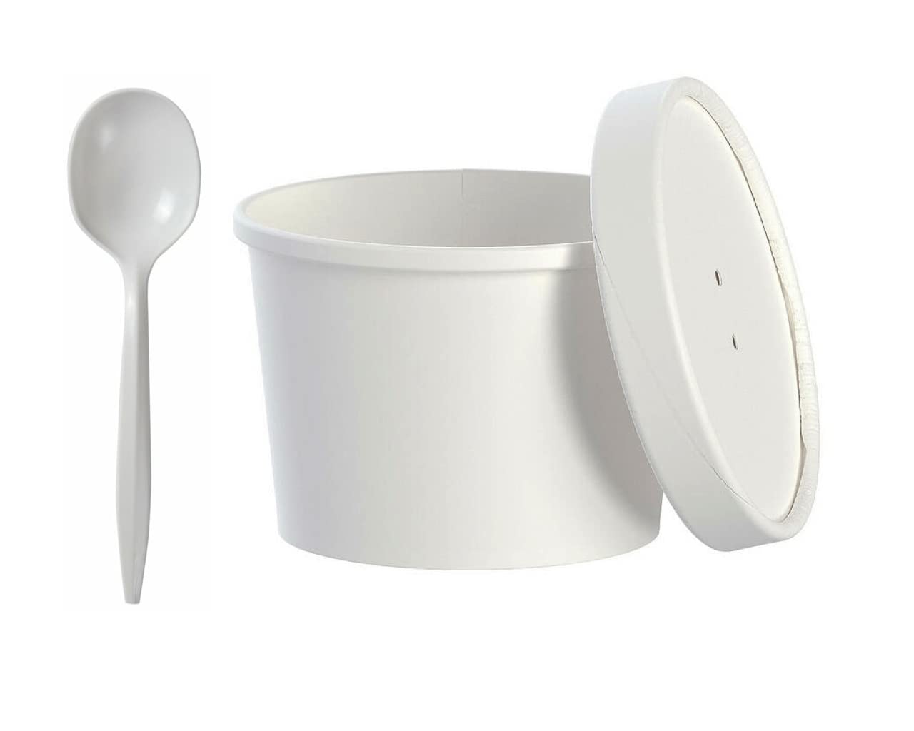 12oz Disposable Paper Cups with Lids & Spoons - 50 Sets Combo Pack for Soup, Dessert, Granola, Ice Cream, Yogurt | 12 Ounce Paper Bowls for Hot/Cold Food | Perfect for Home Use, Parties, Catering & Everyday Meals