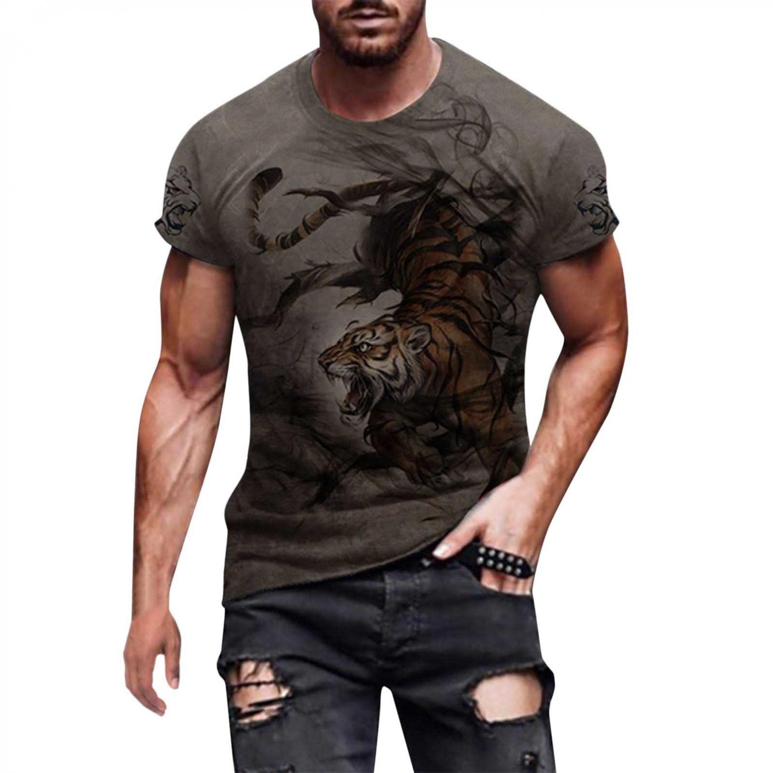 Funny Abstract Graphic Print Men's T-Shirt - Casual Short Sleeve Summer Tee for Men | Perfect for Beach Outings, Weekend Wear & Casual Gatherings