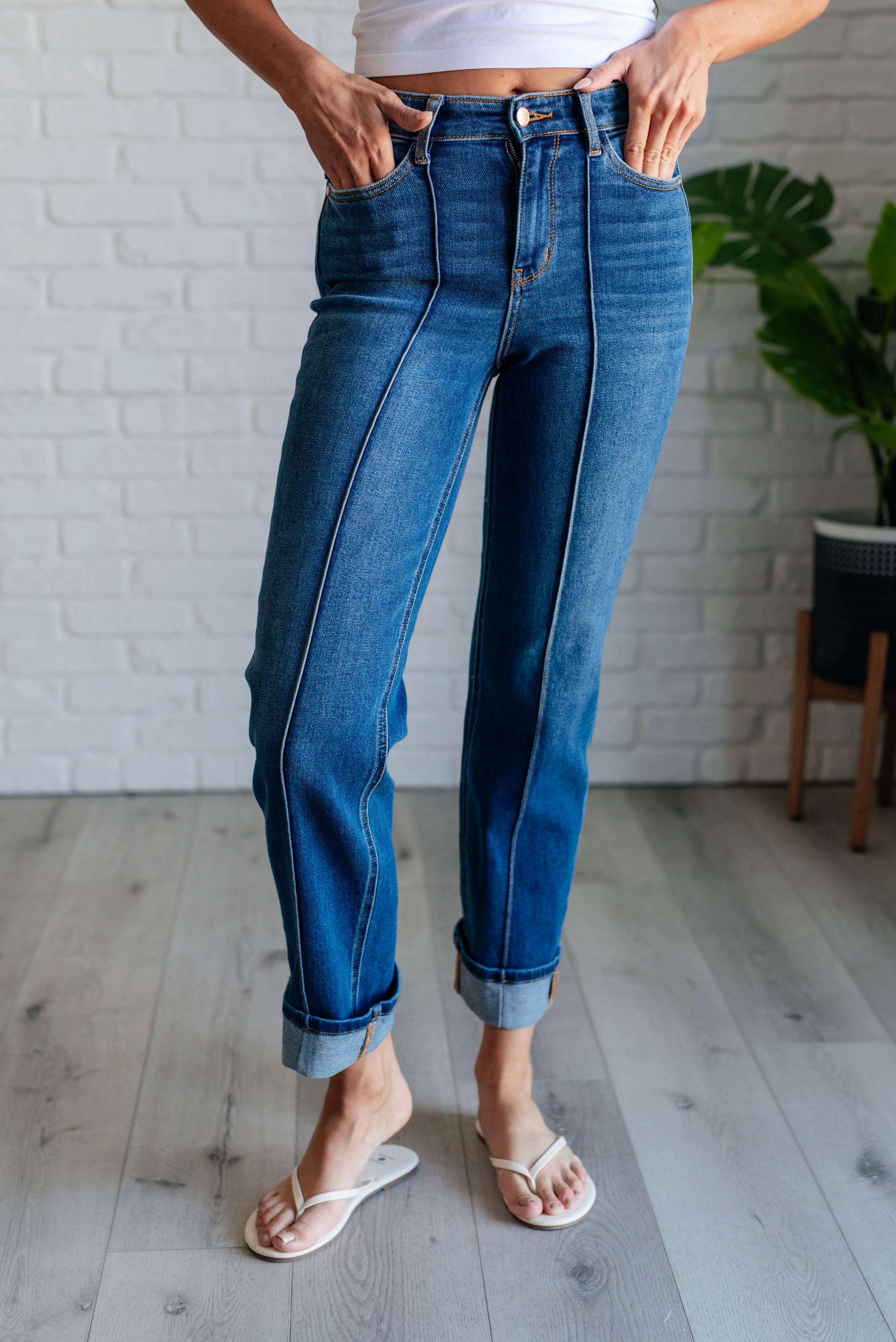Campbell High Rise Straight Jeans for Women with Center Seam Detail - Slim Fit Denim Pants for Casual Wear, Office & Everyday Outfits