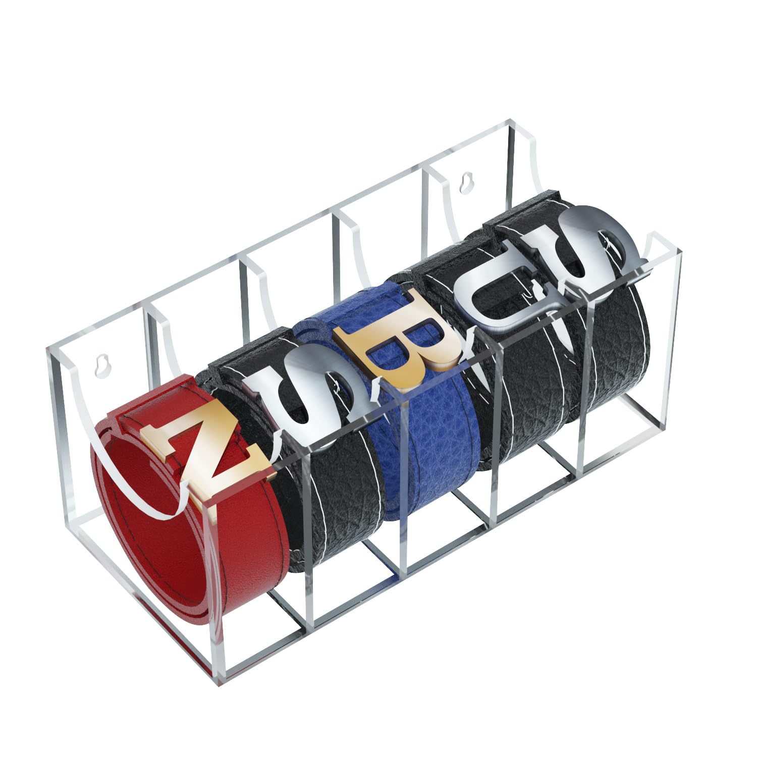 GTI Acrylic Belt Organizer - 5 Compartment Wall & Closet Storage Holder for Belts, Ties & Bow Ties | Clear Drawer & Display Case for Bedroom & Closet Organization