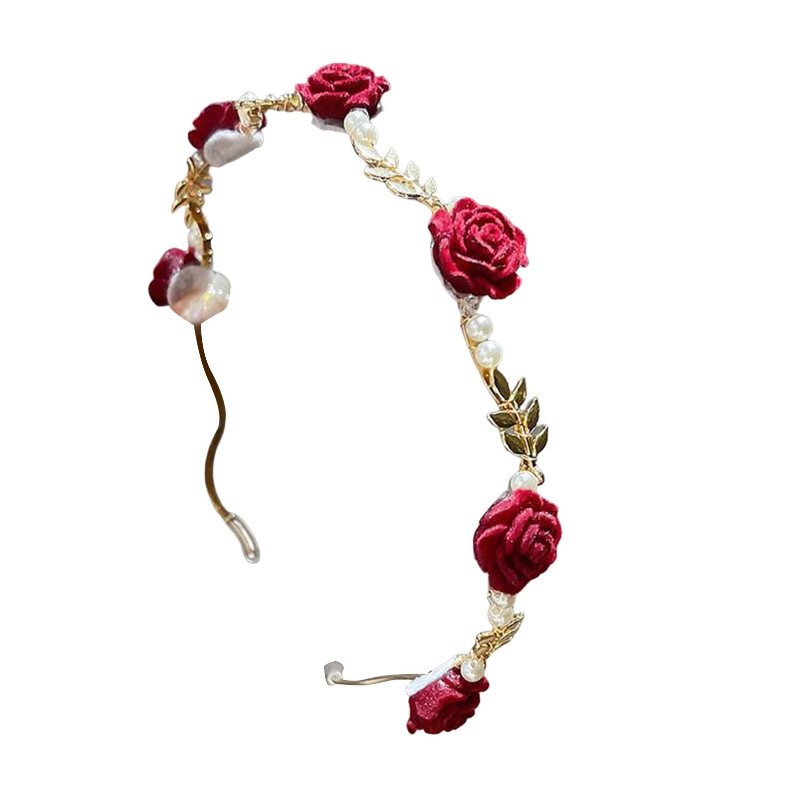 TinySiry Women's Faux Pearl Rose Headband - Vintage Floral Hair Hoop for Girls & Brides - Elegant Wedding Hair Accessories & Party Headpiece in Red - Perfect for Weddings, Prom, Tea Parties & Special Occasions