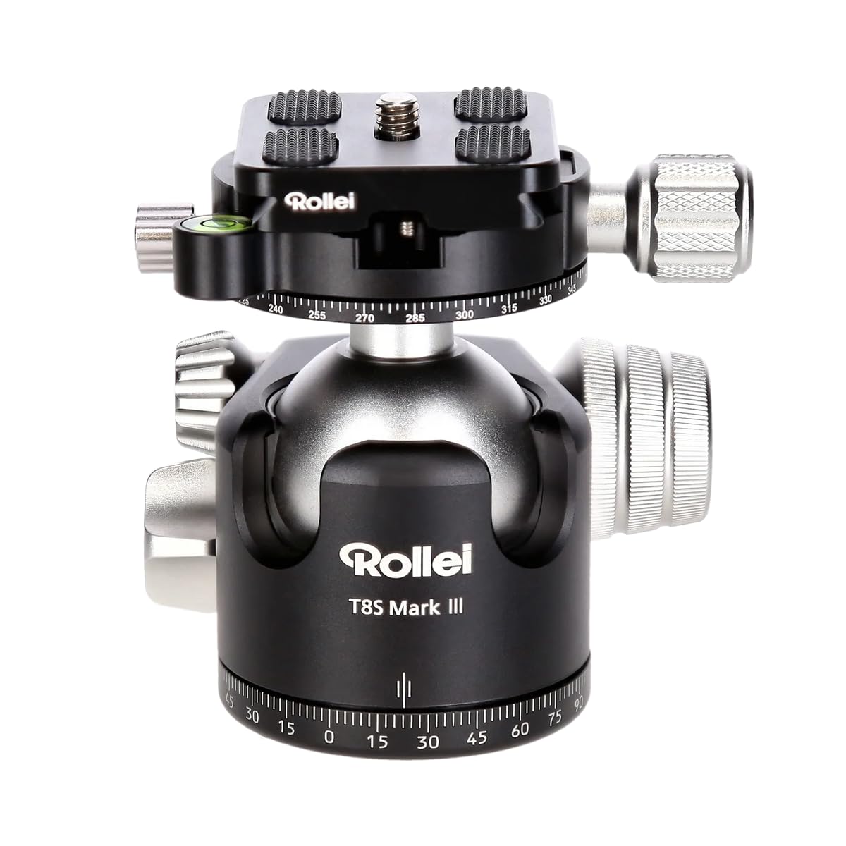Rollei T8S Mark II Professional 360 Degree Ball Head Tripod with Friction Control - 22kg Load Capacity, Panorama Scale & Dual Spirit Levels - Arca Swiss Compatible Quick Release Plate - Perfect for Landscape Photography, Architectural Shots & VR Content Creation