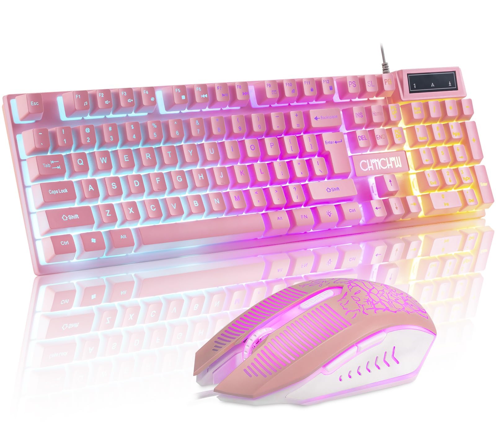 Pink Gaming Keyboard & Mouse Combo with Backlit, RGB for PC, Mac, PS4 - Perfect for Girls & Women Gamers
