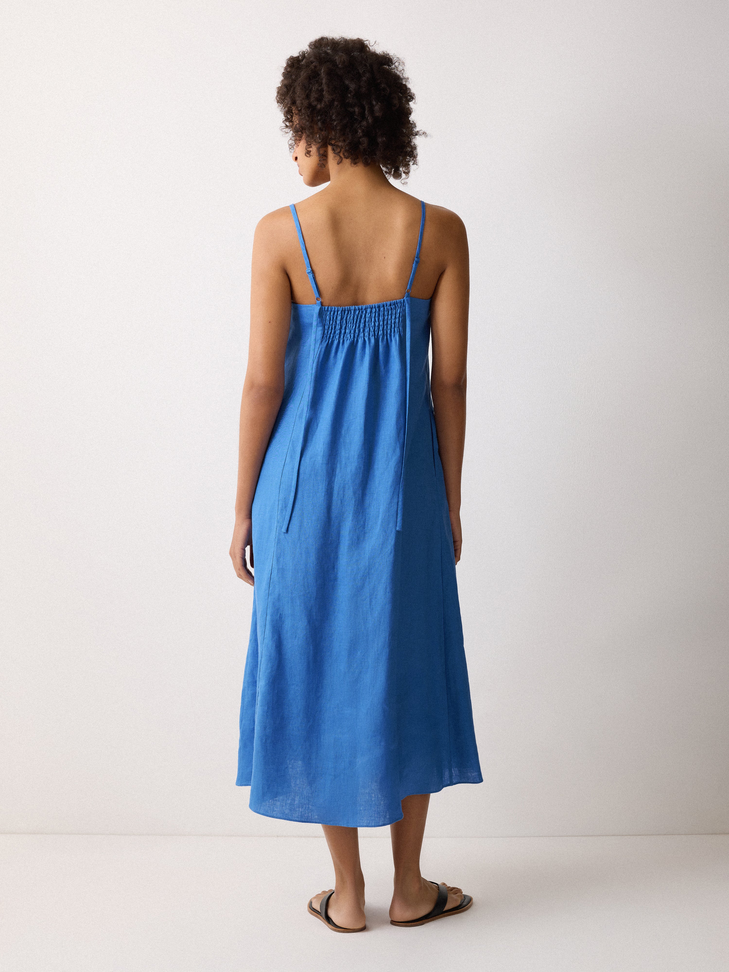 Blue Linen Beach Sundress for Women - Lightweight Summer Dress for Vacation, Poolside, and Casual Outings