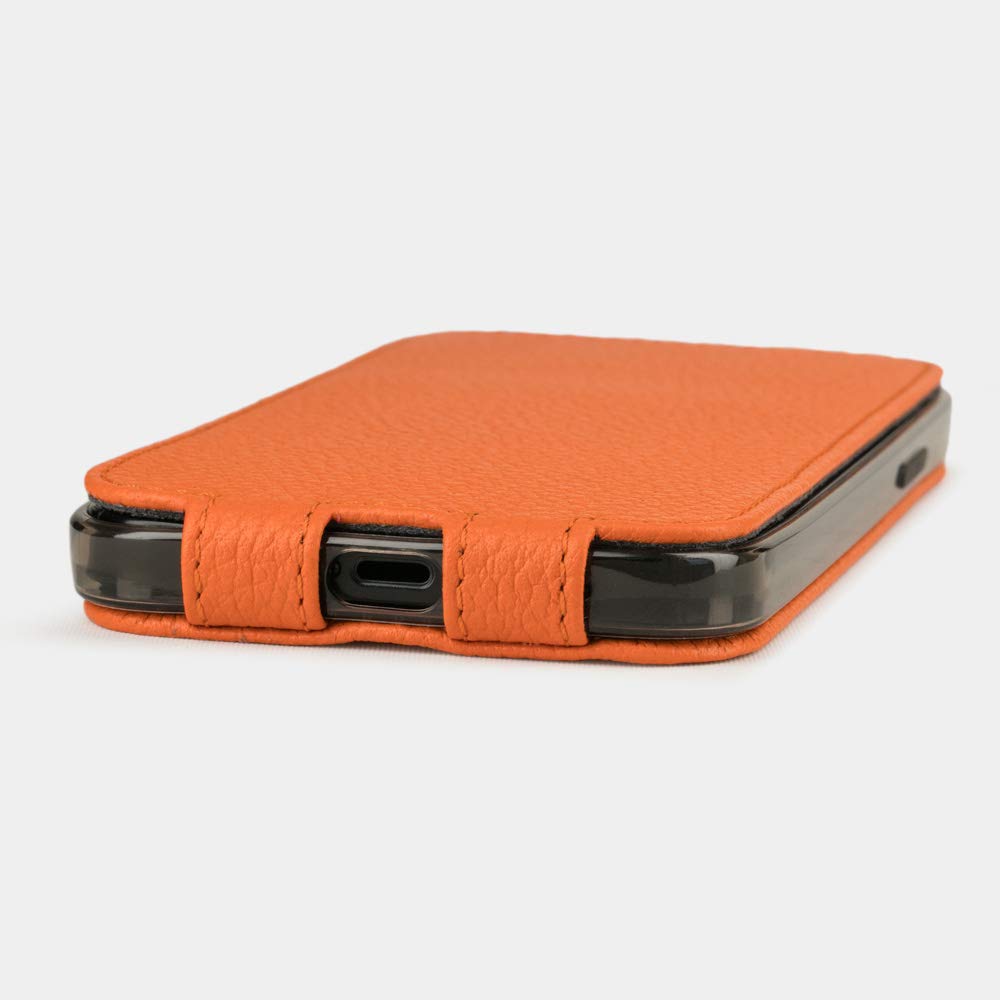 Premium Ultra Thin Leather Flip Flap Case for iPhone 12 Pro Max - French Made Patented Design [Orange] - Perfect for Business & Everyday Protection